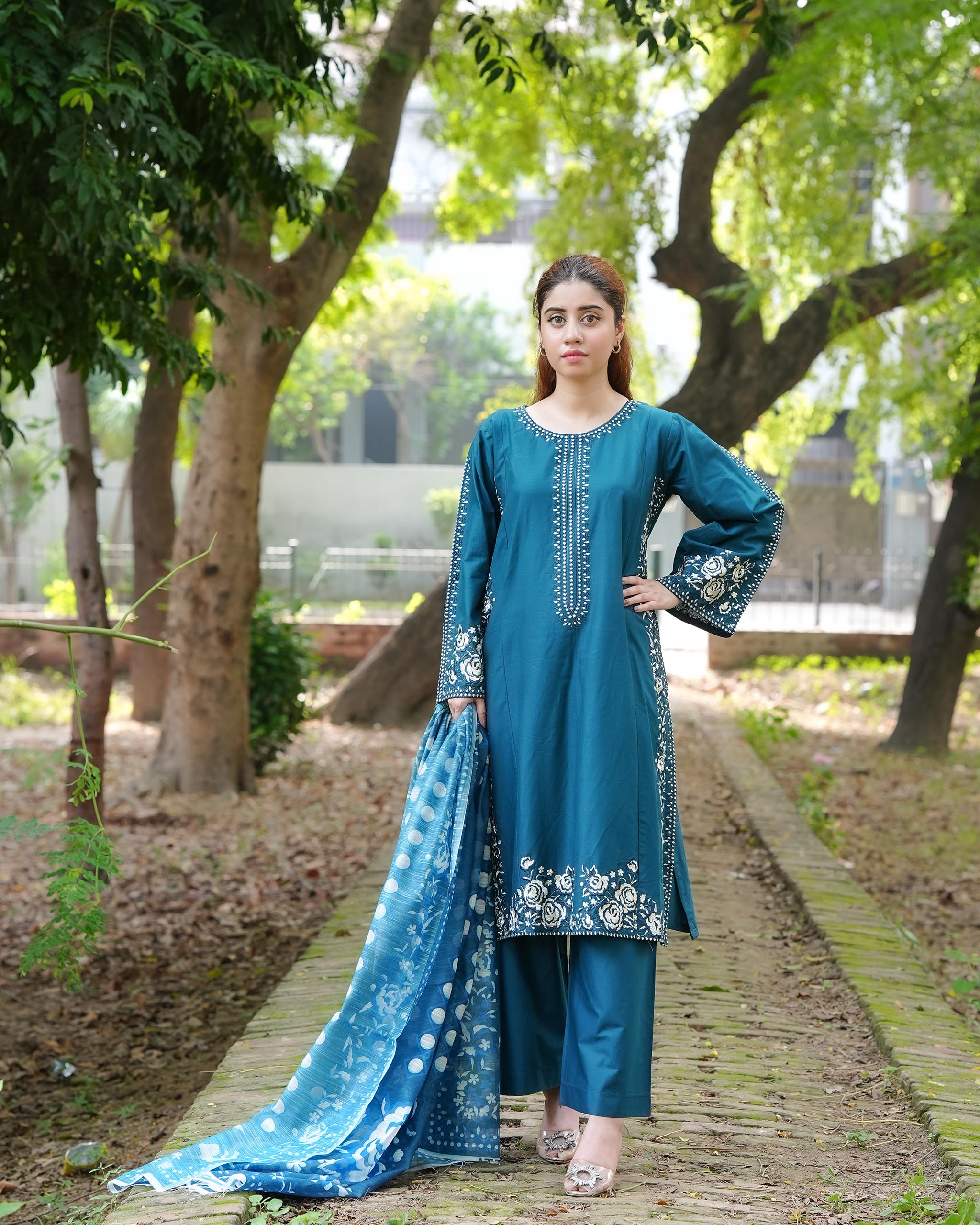 Sapphire Blue 3 Piece Cotton Suit by Attirepret