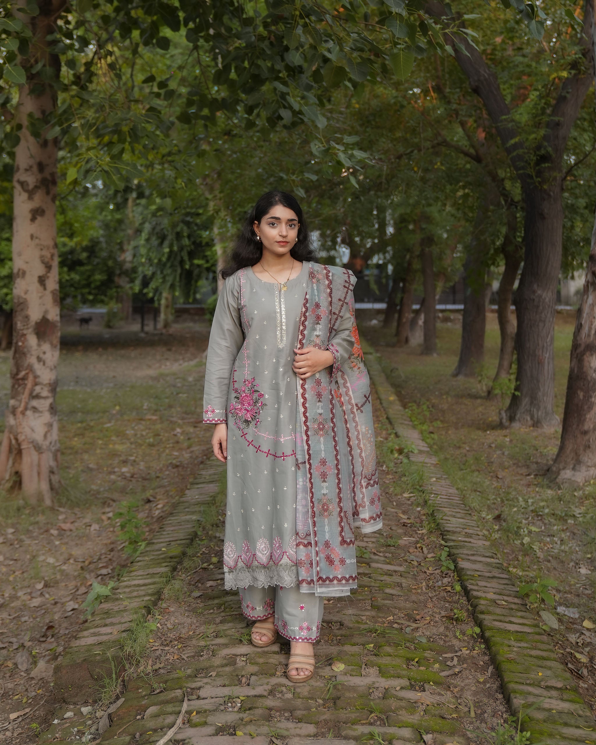 Pastel Grey Elegance – 3 Piece Cotton Suit