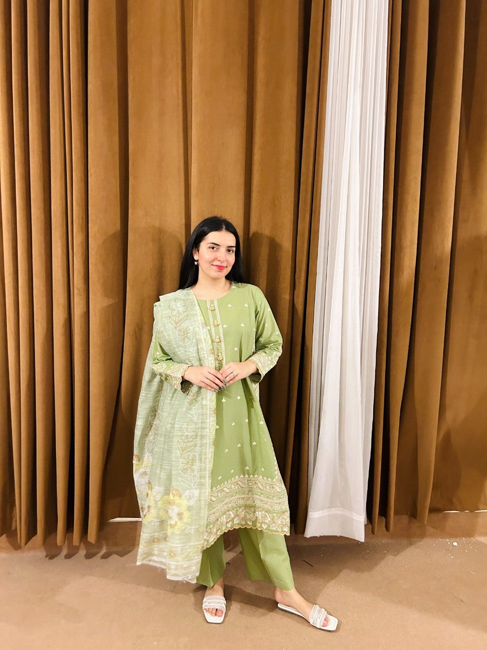 PISTA – Embroidered 3 Piece Cotton Suit by AttirePret