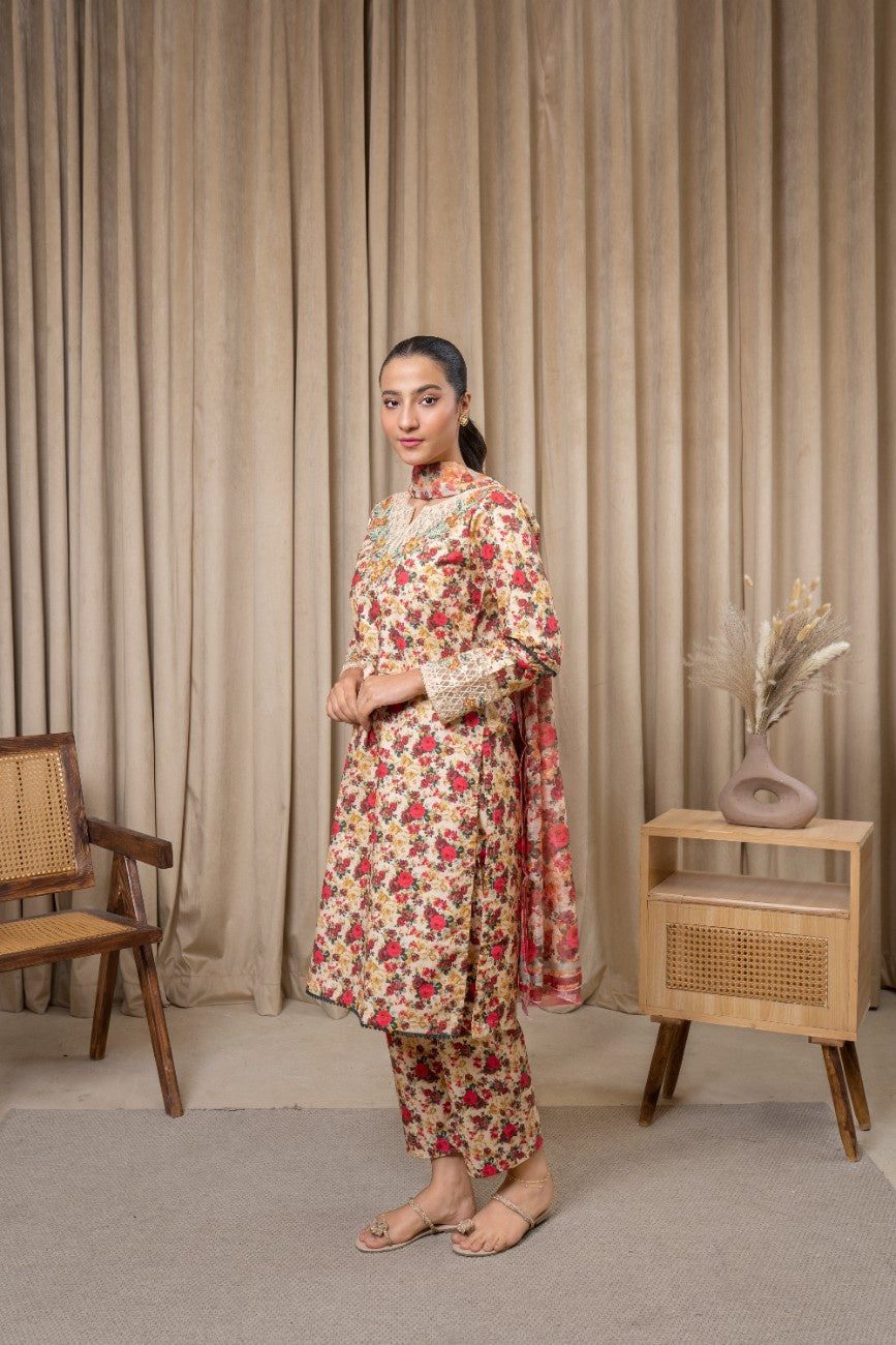Floral Bliss 3-Piece Cambric Suit