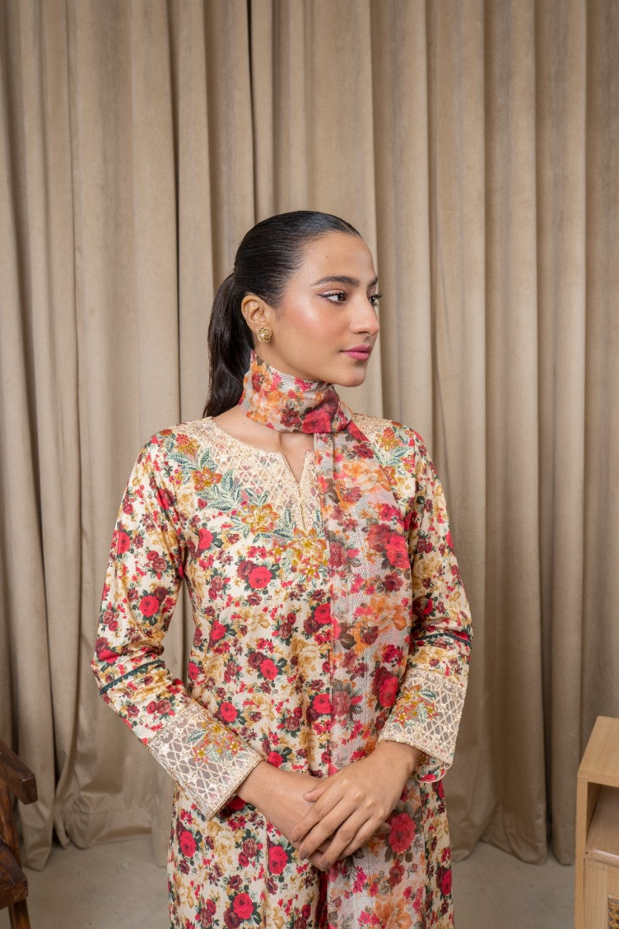 Floral Bliss 3-Piece Cambric Suit