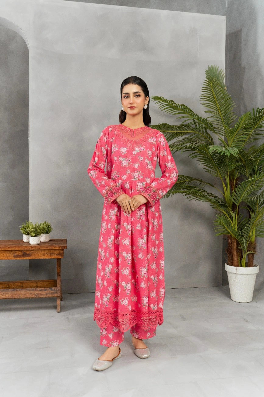 Elegant Pink Floral 2-Piece Maxi Set | Cambric Fabric | Attirepret