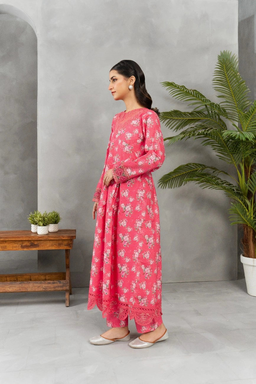 Elegant Pink Floral 2-Piece Maxi Set | Cambric Fabric | Attirepret