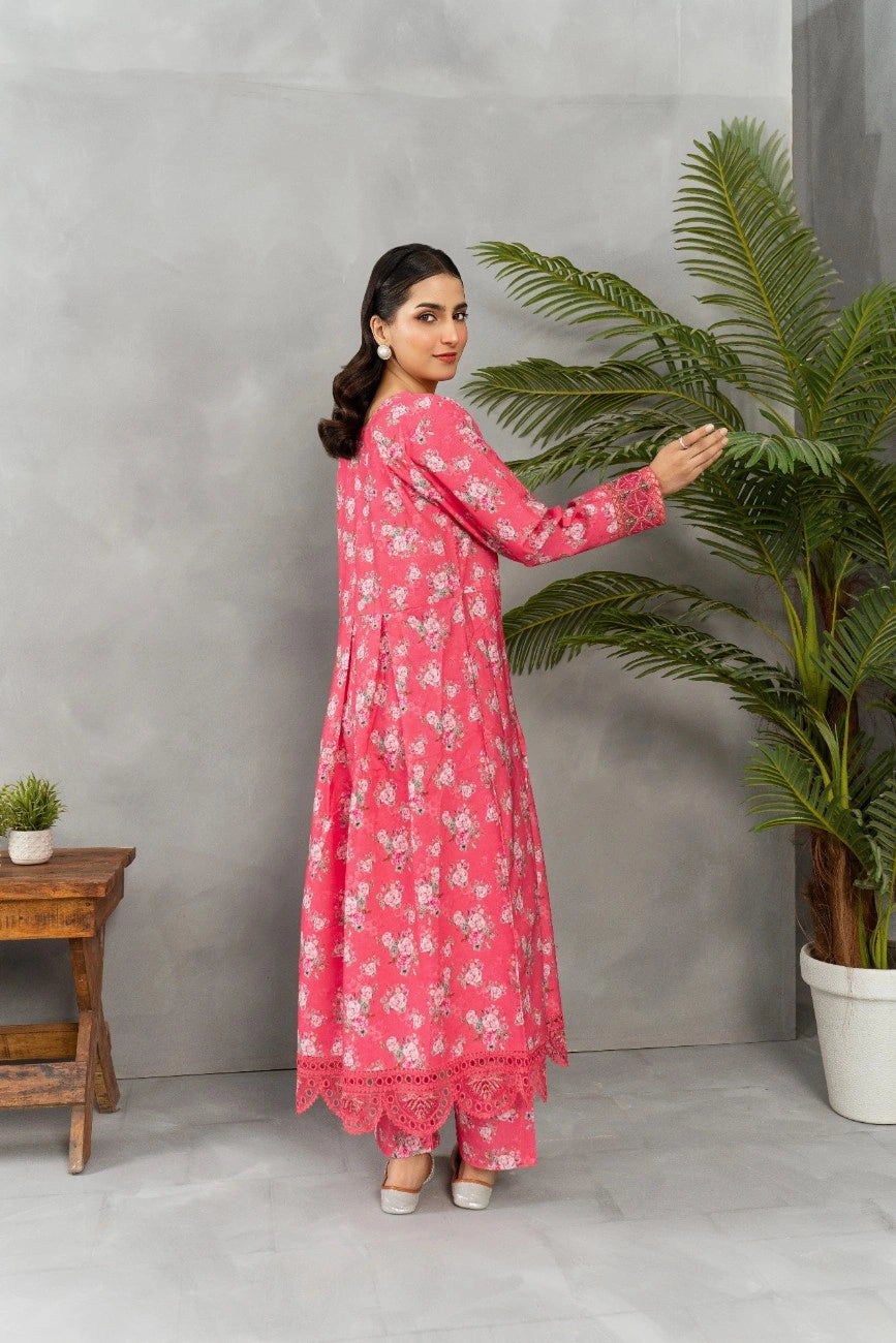 Elegant Pink Floral 2-Piece Maxi Set | Cambric Fabric | Attirepret