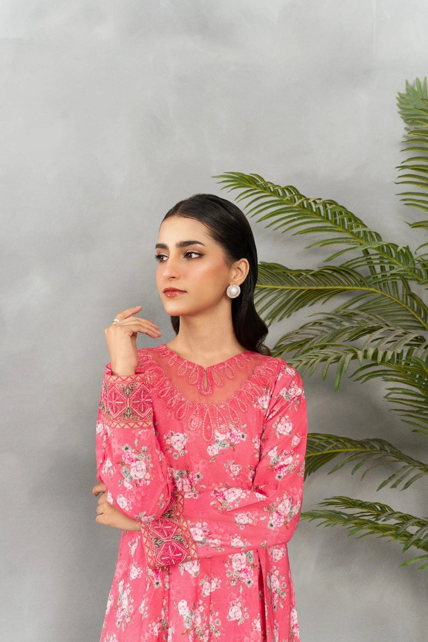 Elegant Pink Floral 2-Piece Maxi Set | Cambric Fabric | Attirepret