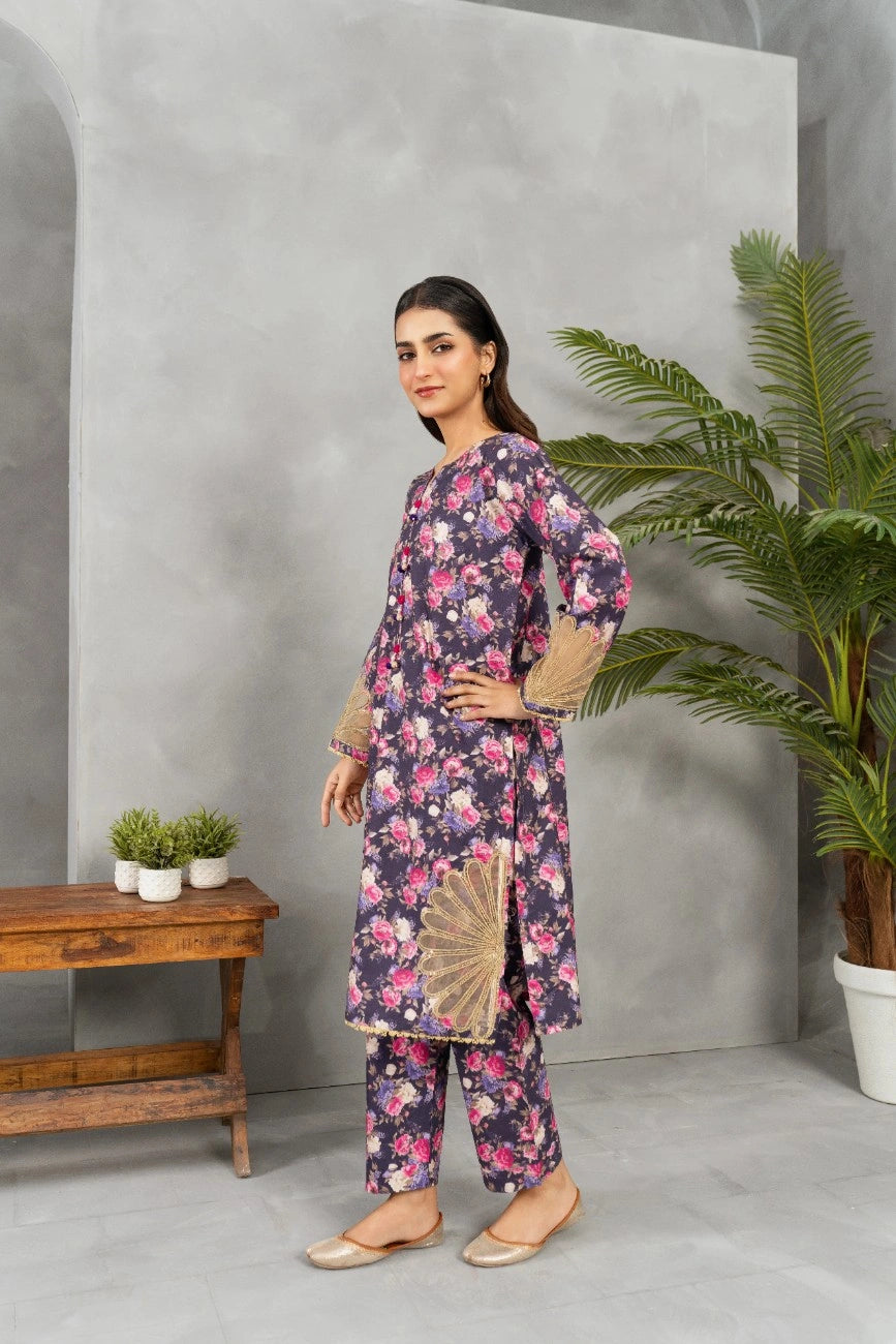 Egg Plant Color 2 Piece Printed - Attirepret
