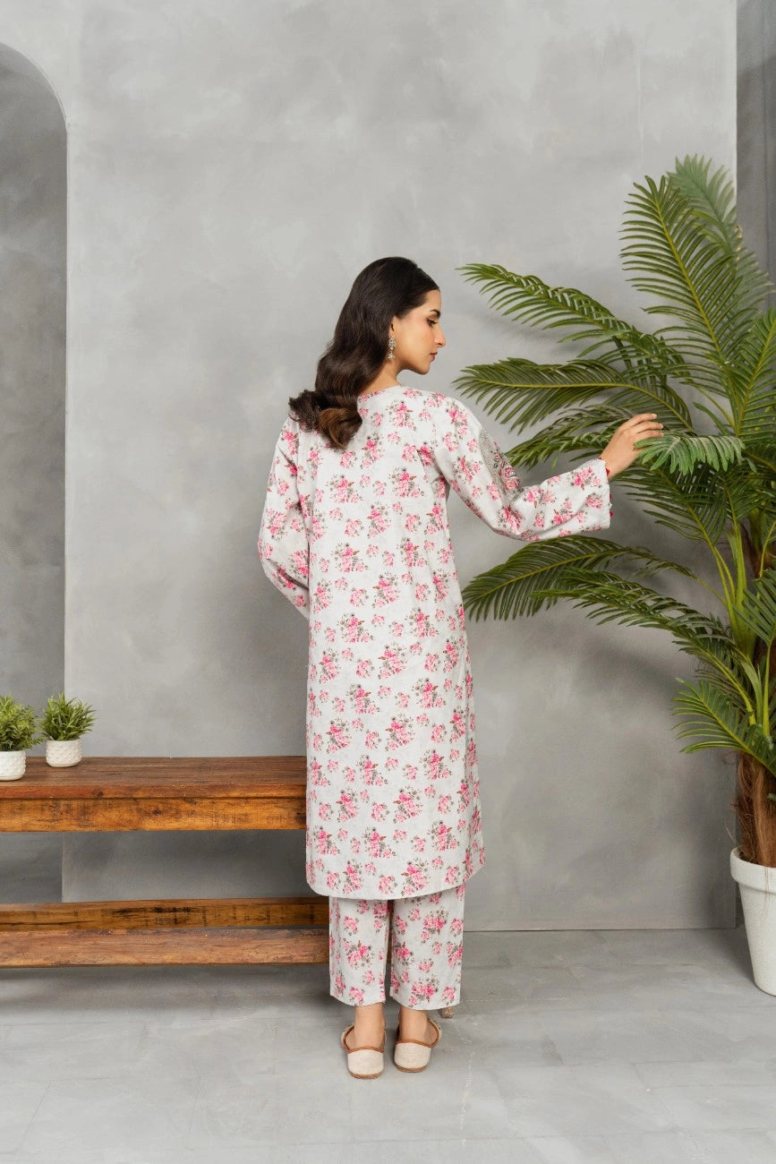 AttirePret | Elegant Cambric Suit – White Floral Print