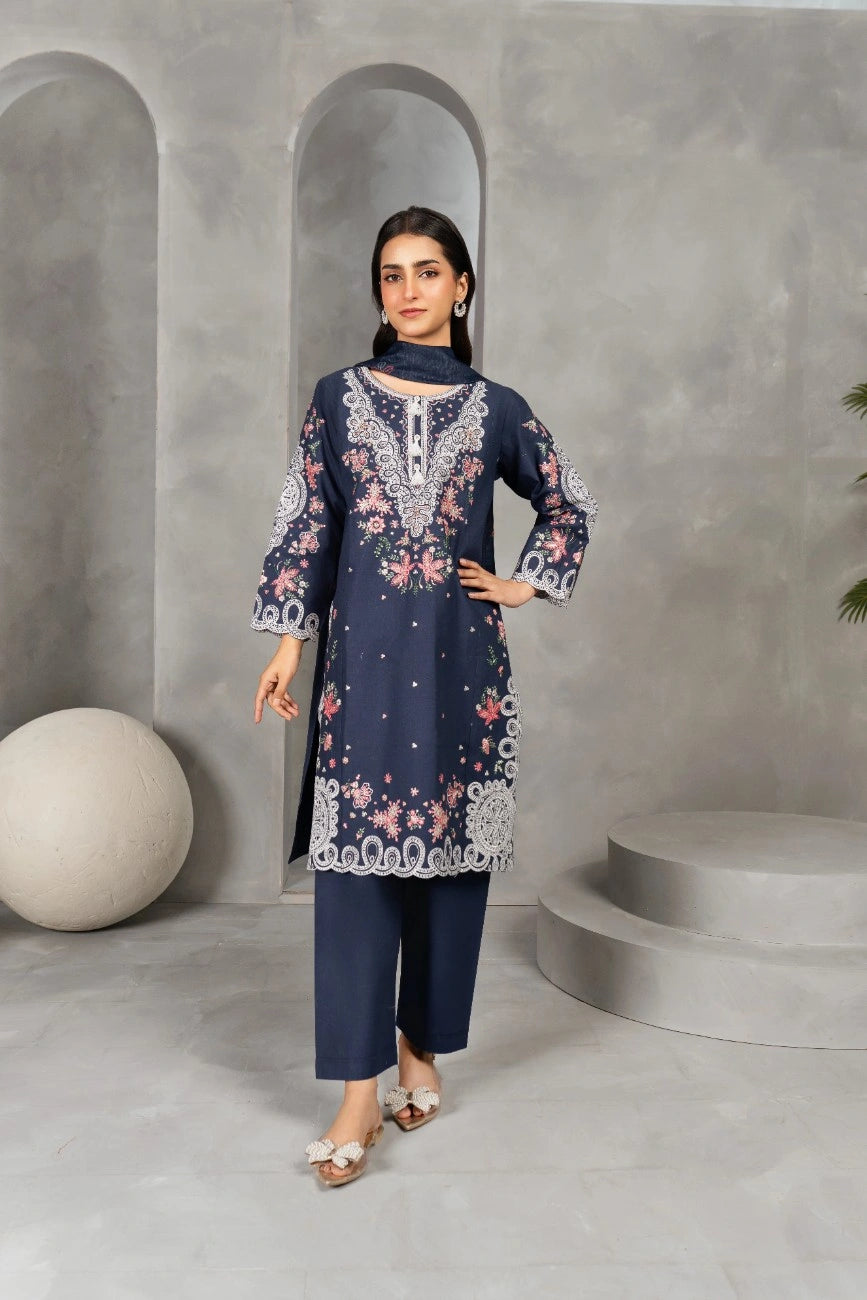 Midnight Blossom – Navy Blue Embroidered 3-Piece Suit