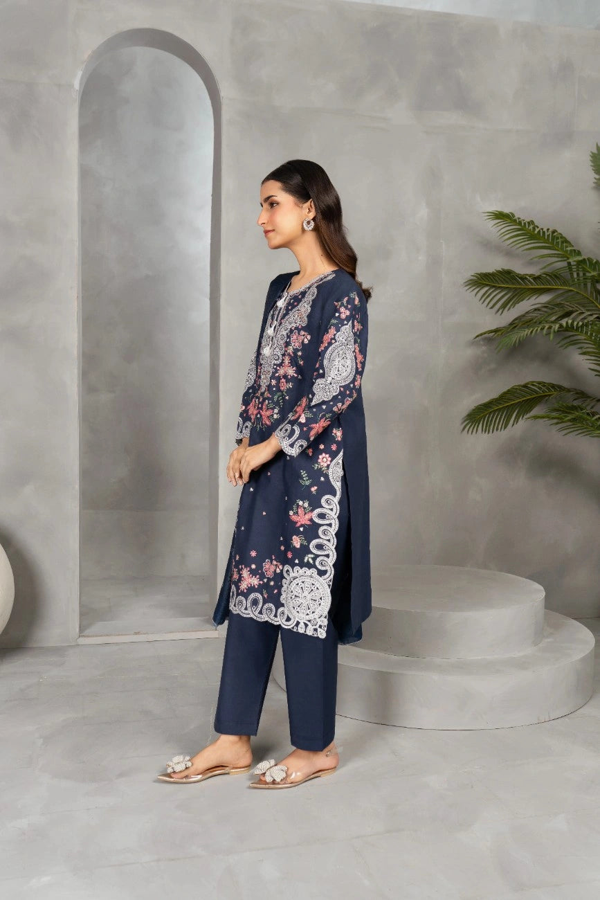 Midnight Blossom – Navy Blue Embroidered 3-Piece Suit
