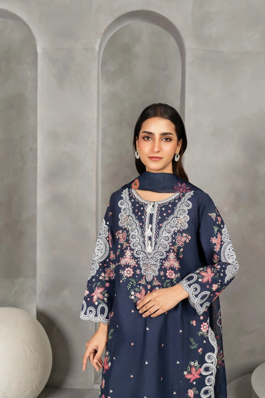 Midnight Blossom – Navy Blue Embroidered 3-Piece Suit