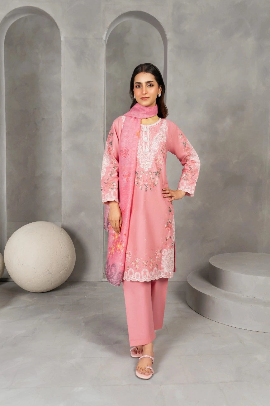 Blush Bloom – Pink Embroidered 3-Piece Suit | Attirepret