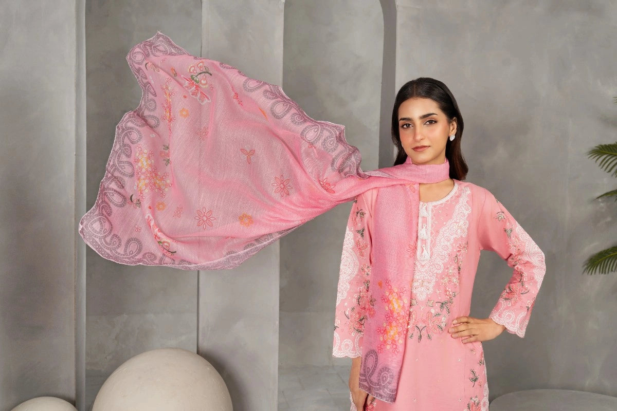 Blush Bloom – Pink Embroidered 3-Piece Suit | Attirepret