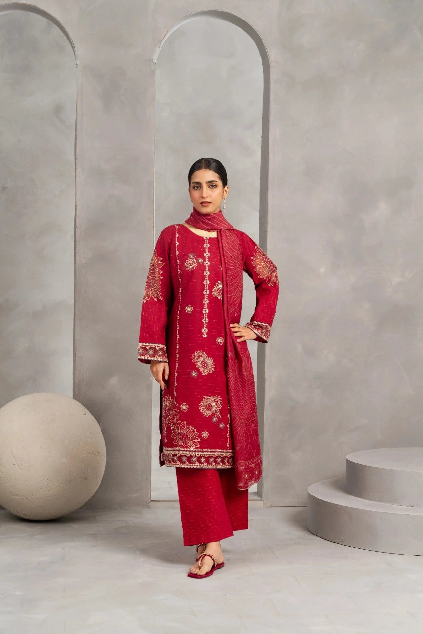 Traditional Red Embroidered Kurta Set - Attirepret