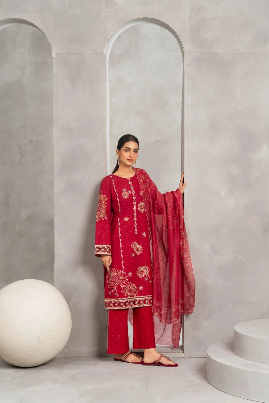 Traditional Red Embroidered Kurta Set - Attirepret