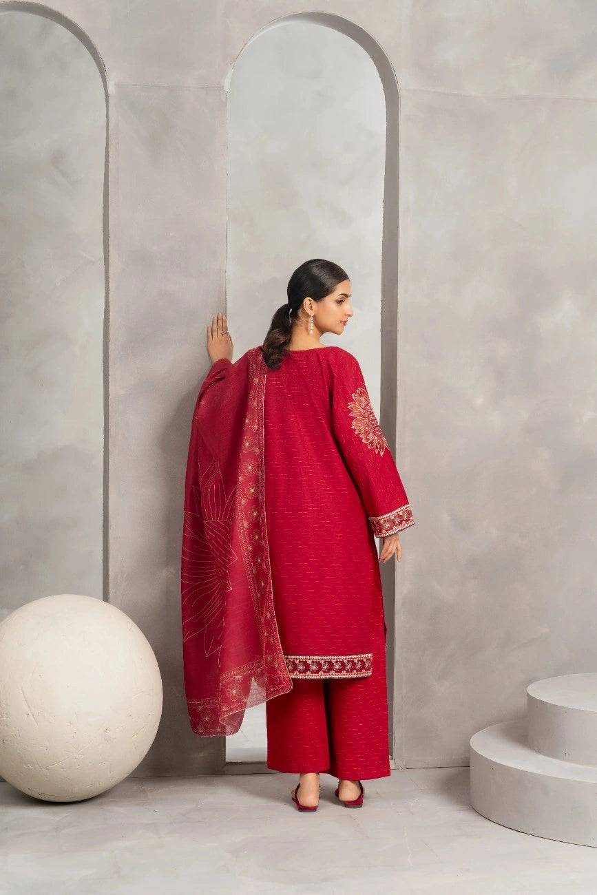 Traditional Red Embroidered Kurta Set - Attirepret