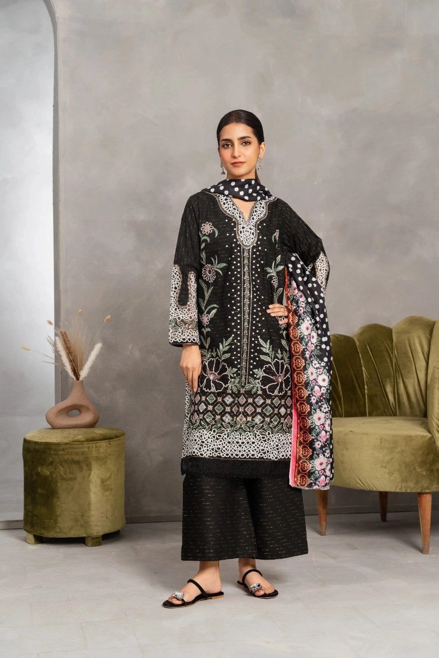 Embroidered Black Dress - Attirepret
