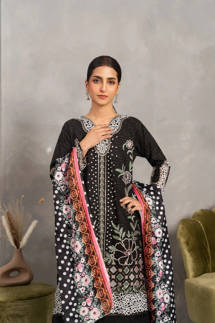 Embroidered Black Dress - Attirepret