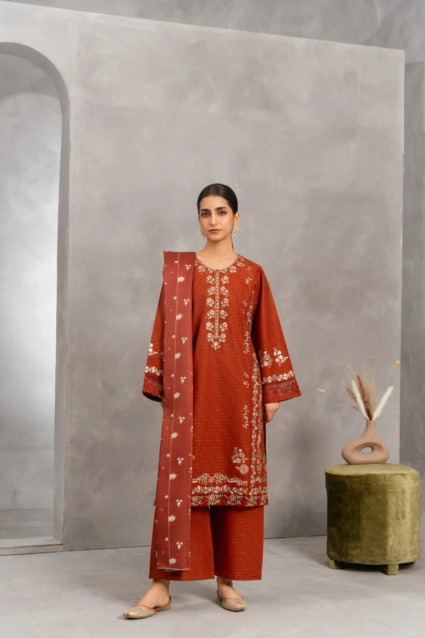 Attirepret Elegant Brown Khaddar 3-Piece Suit