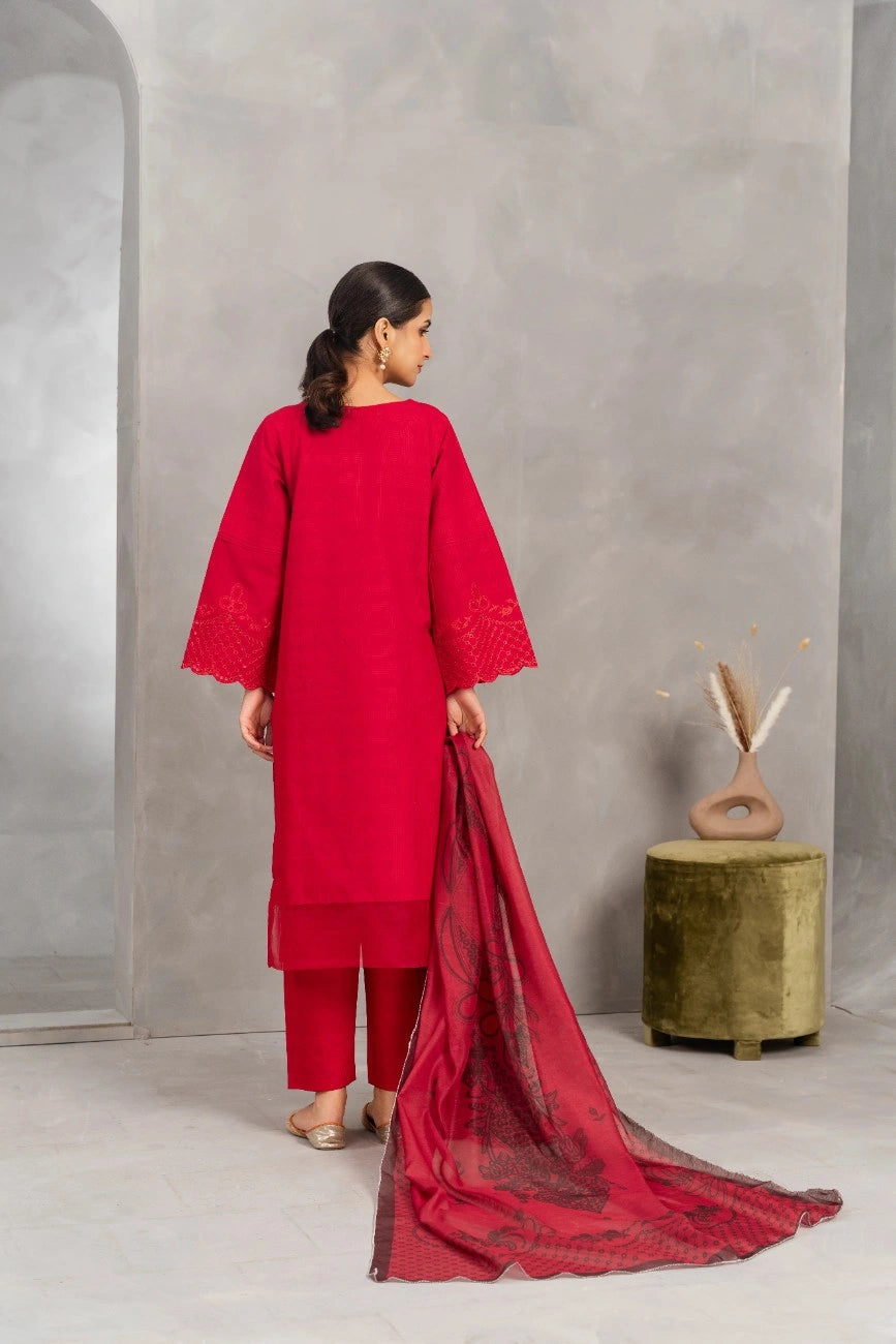 Red Traditional Dress Ruby Radiance 3 Piece Embroidered - Attirepret
