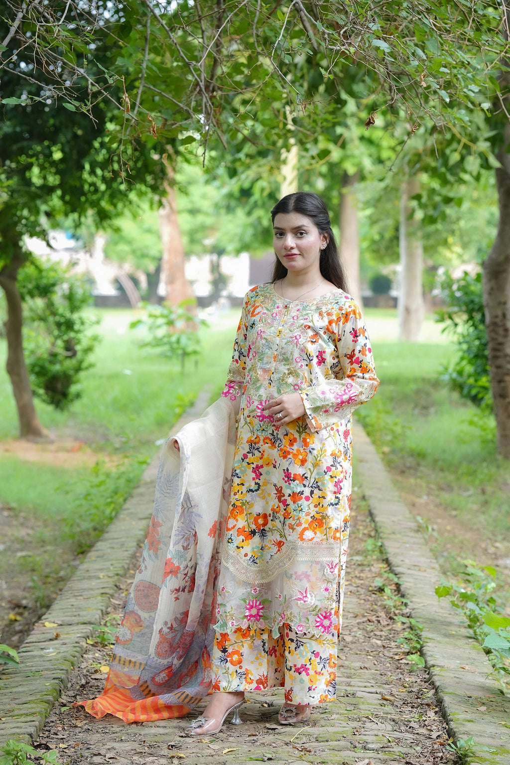 Veloria – Floral Elegance 3 Piece Cotton Suit by Attirepret