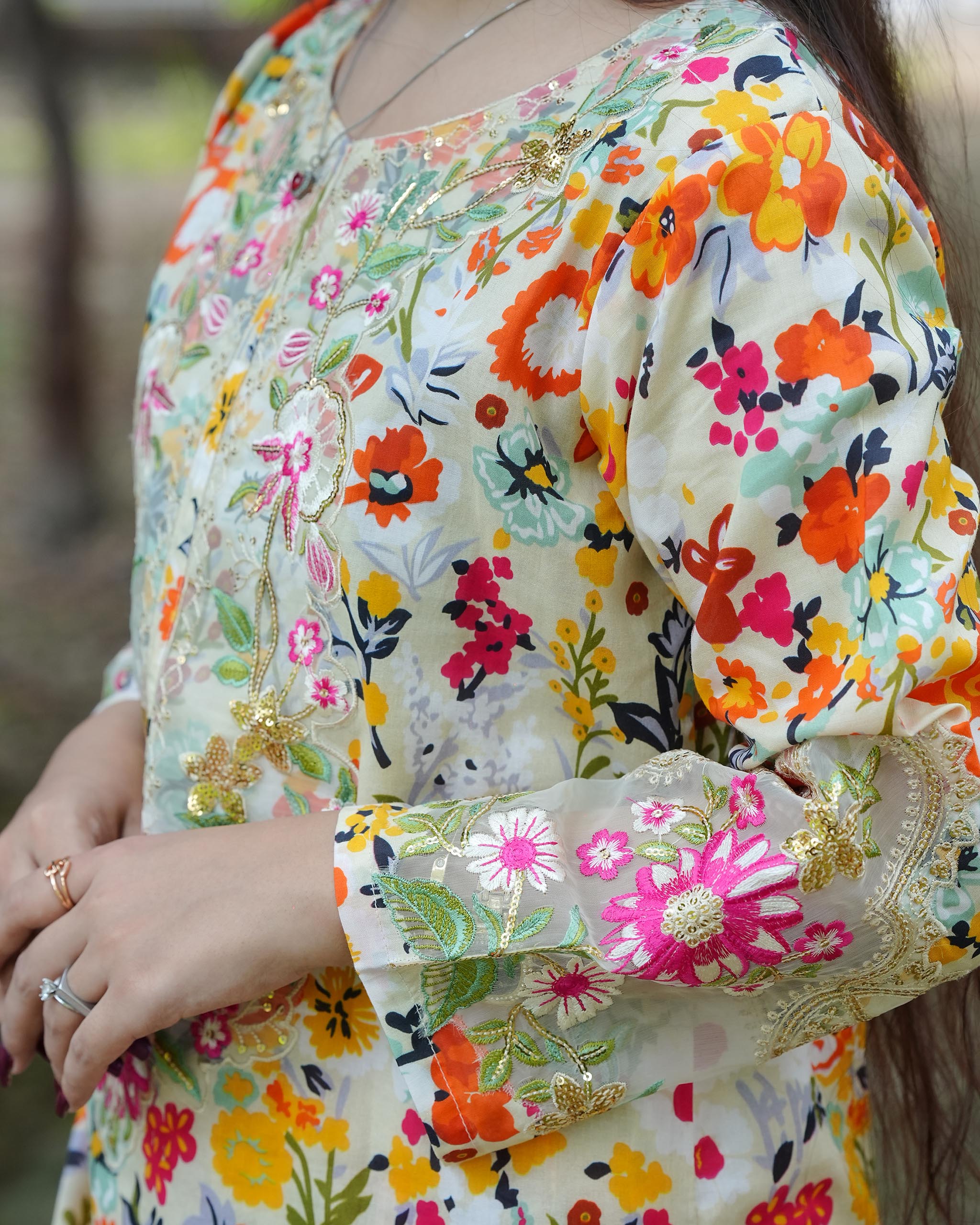 Veloria – Floral Elegance 3 Piece Cotton Suit by Attirepret