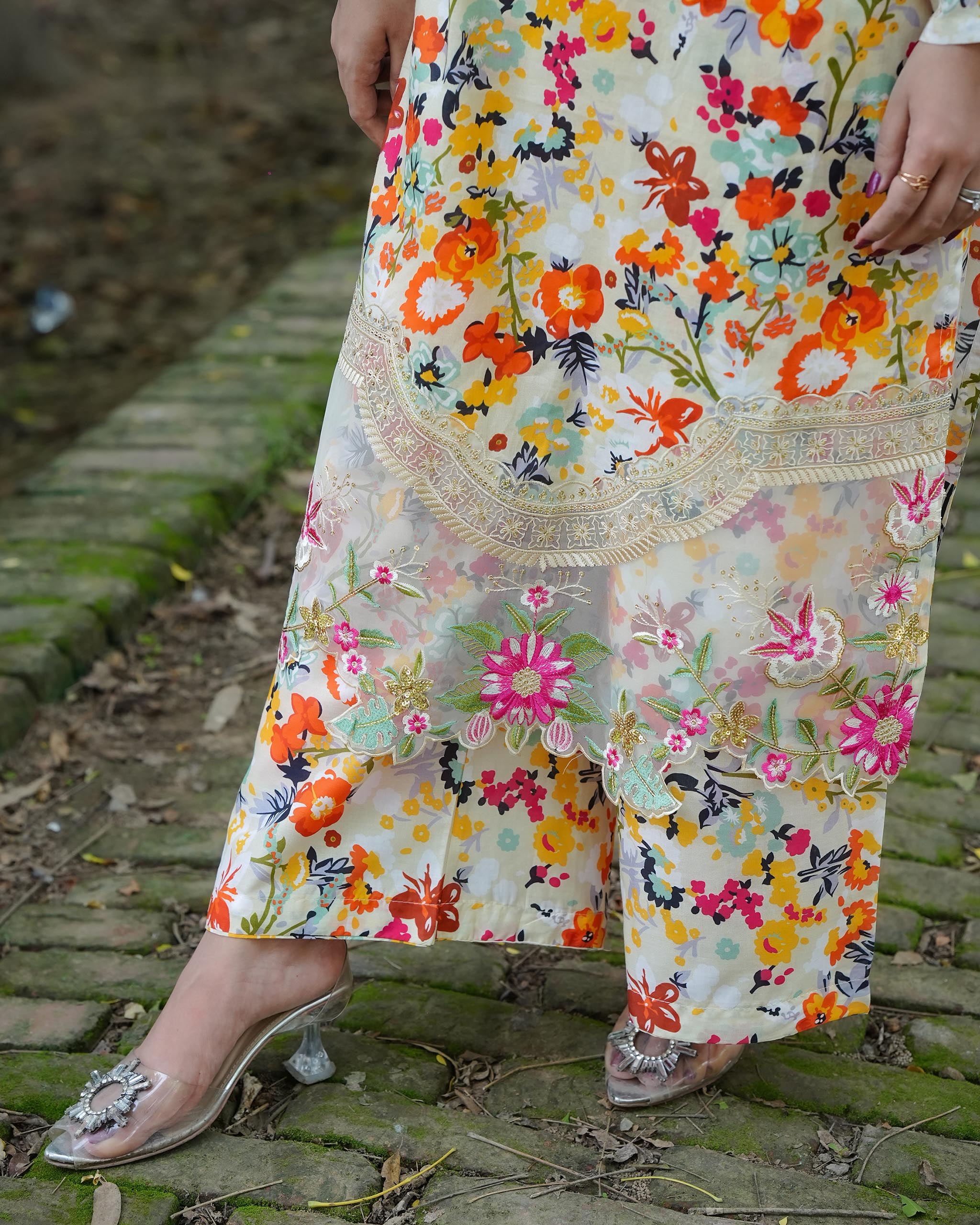 Veloria – Floral Elegance 3 Piece Cotton Suit by Attirepret