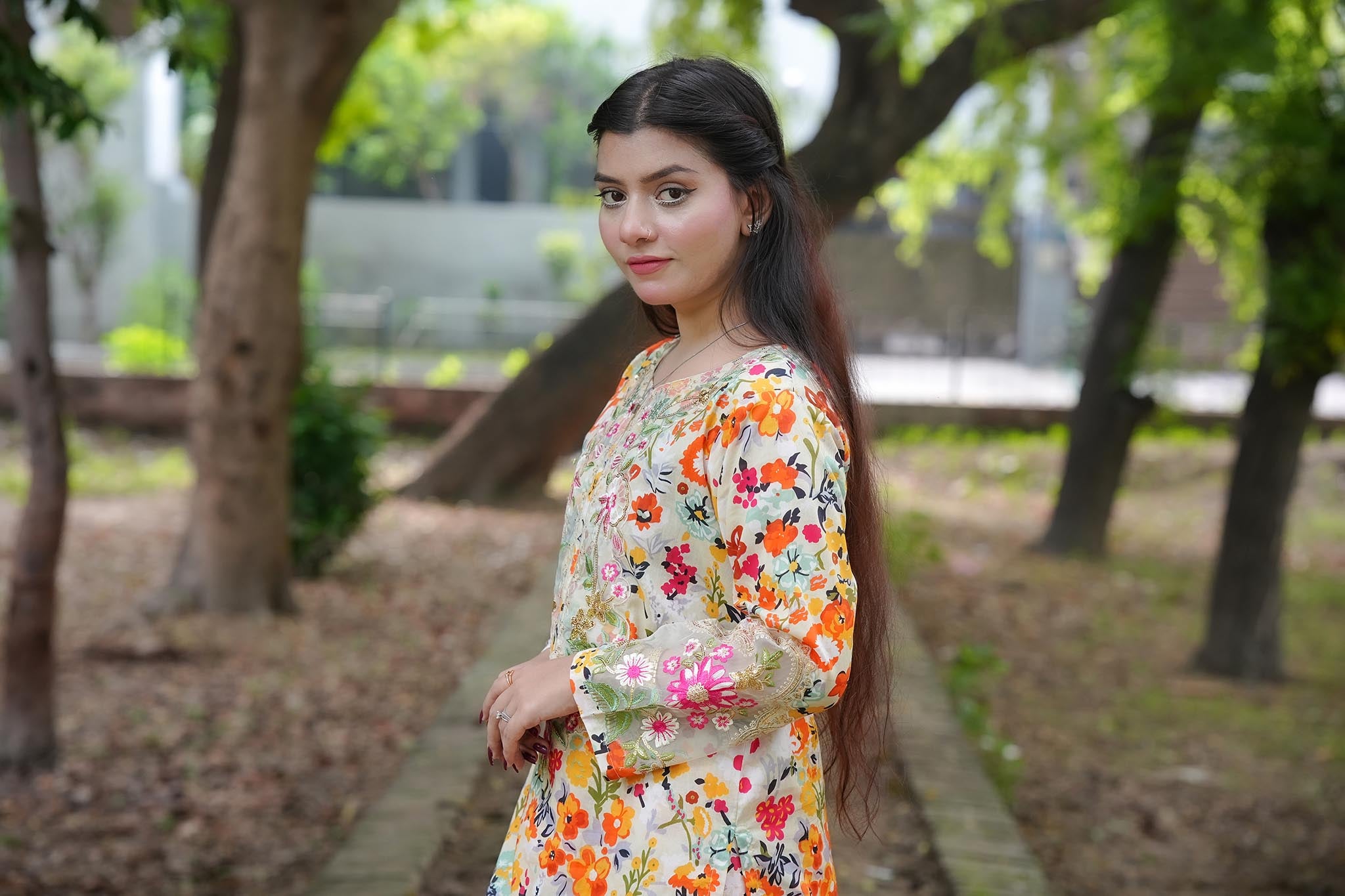 Veloria – Floral Elegance 3 Piece Cotton Suit by Attirepret