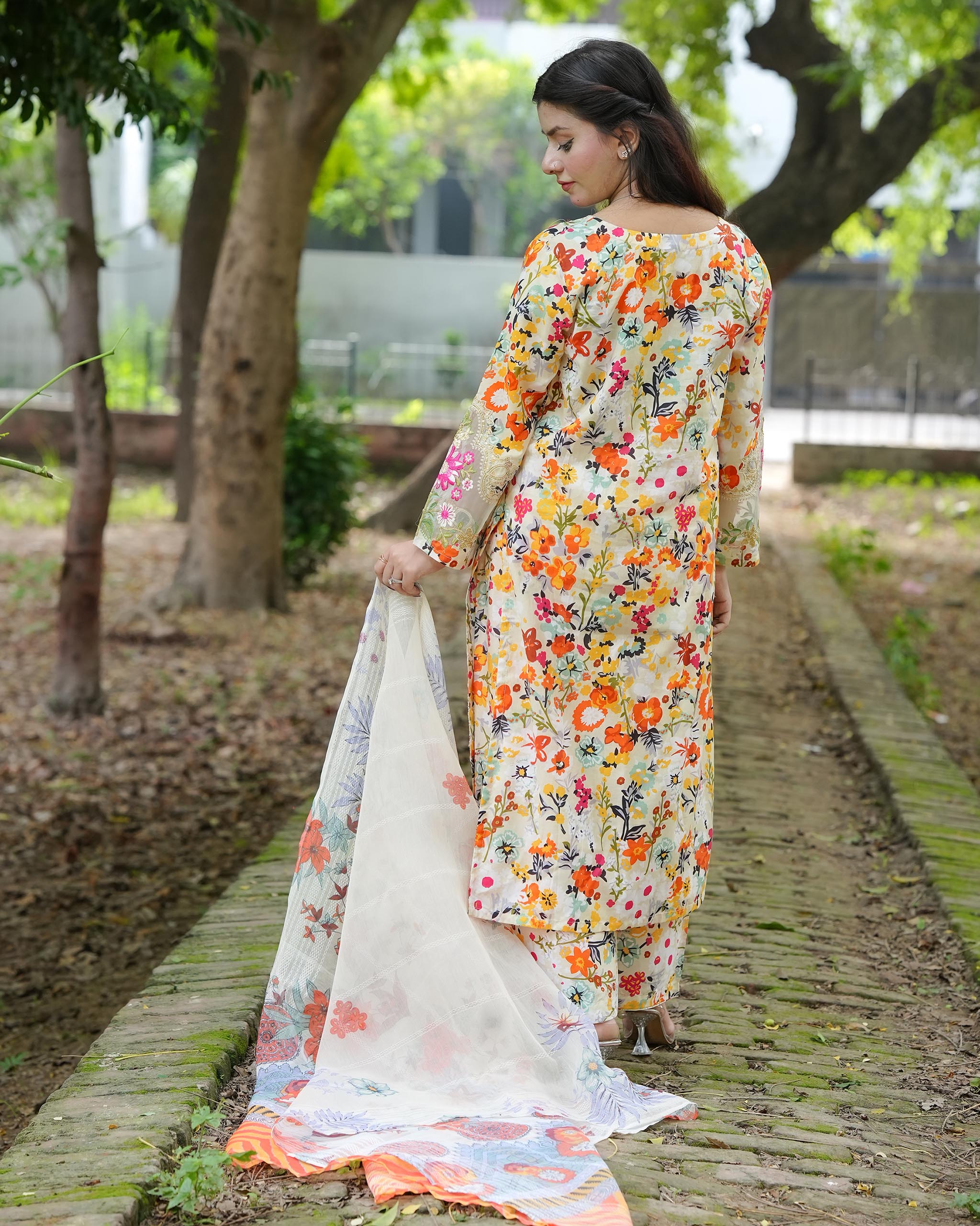 Veloria – Floral Elegance 3 Piece Cotton Suit by Attirepret