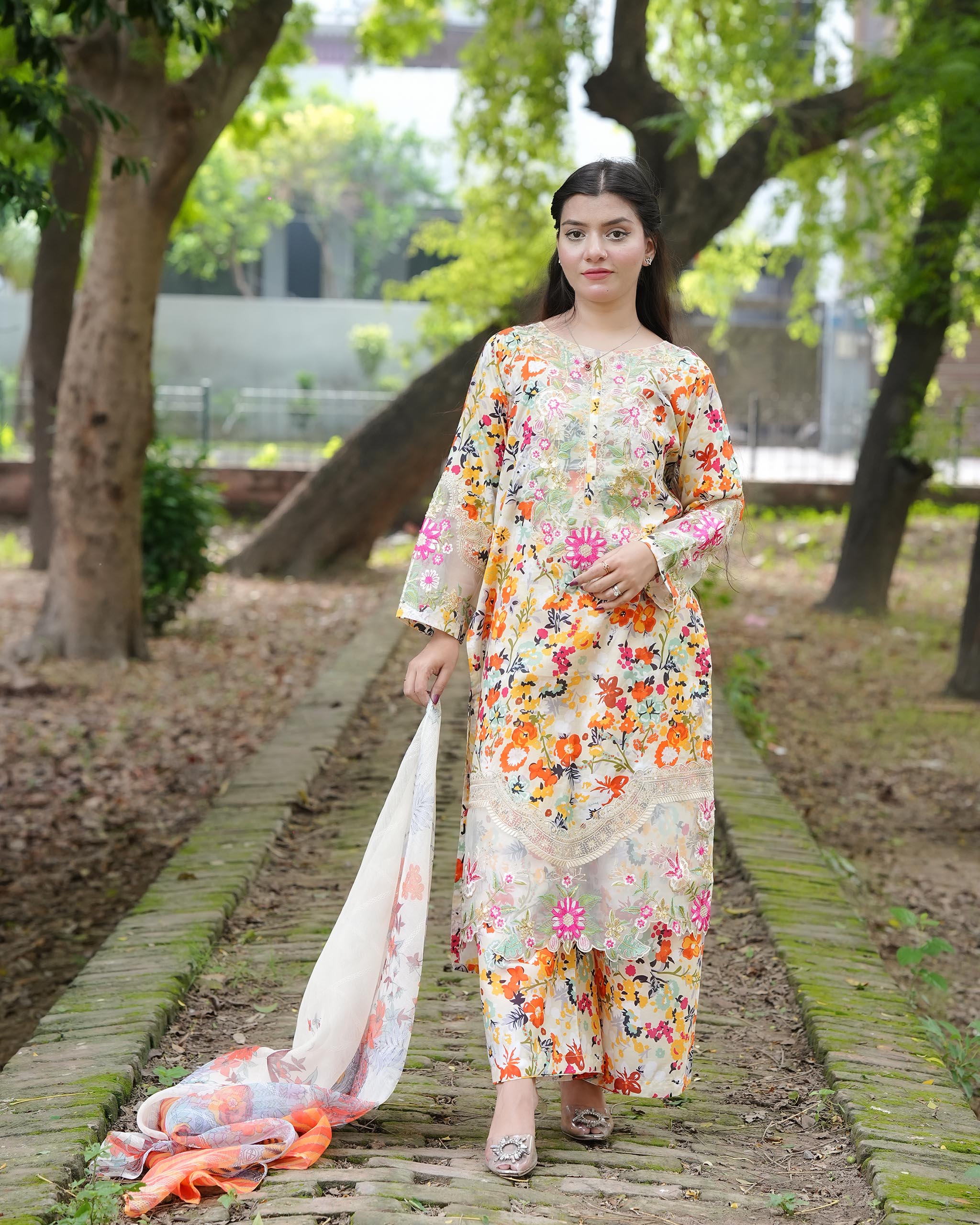 Veloria – Floral Elegance 3 Piece Cotton Suit by Attirepret