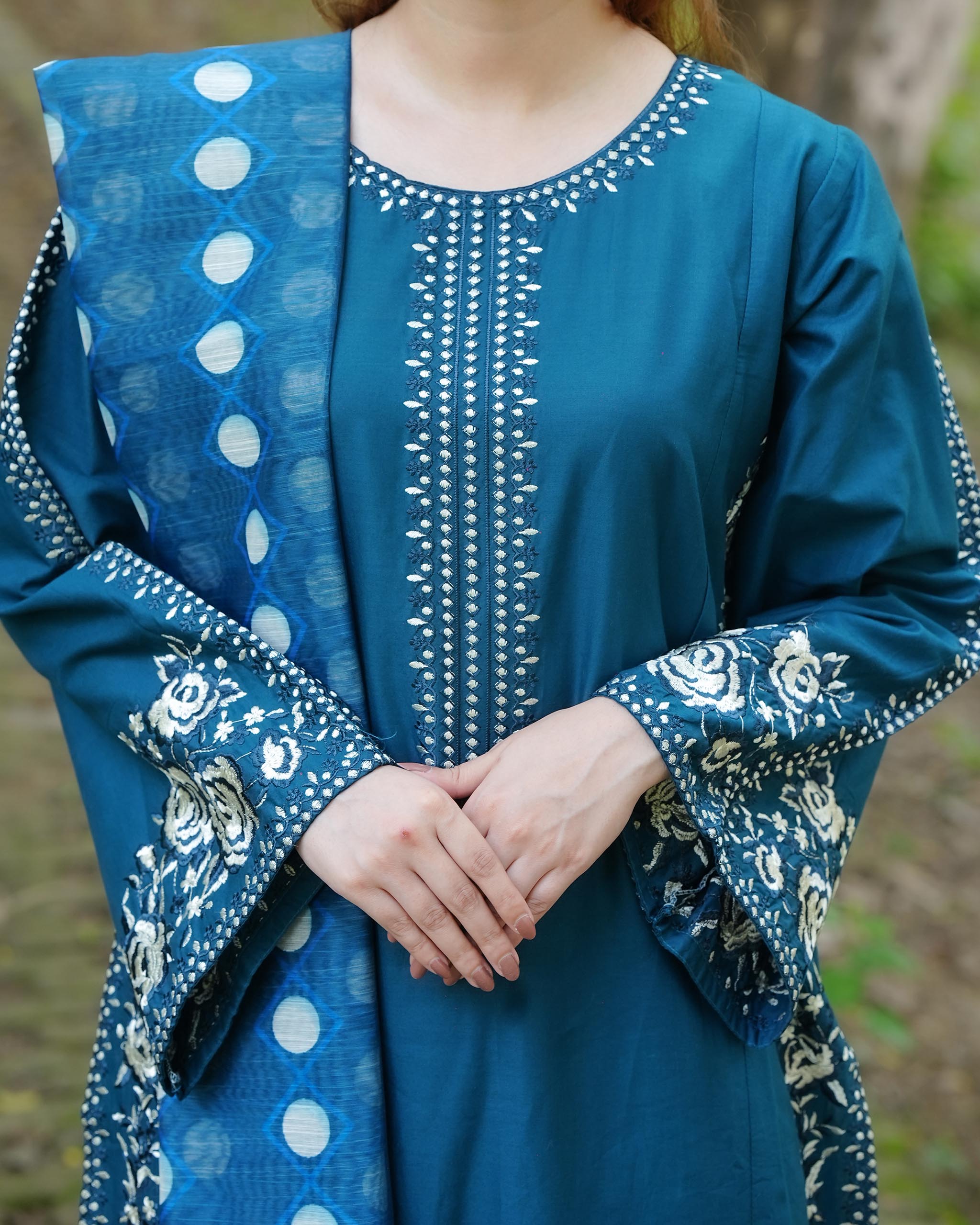 Sapphire Blue 3 Piece Cotton Suit by Attirepret