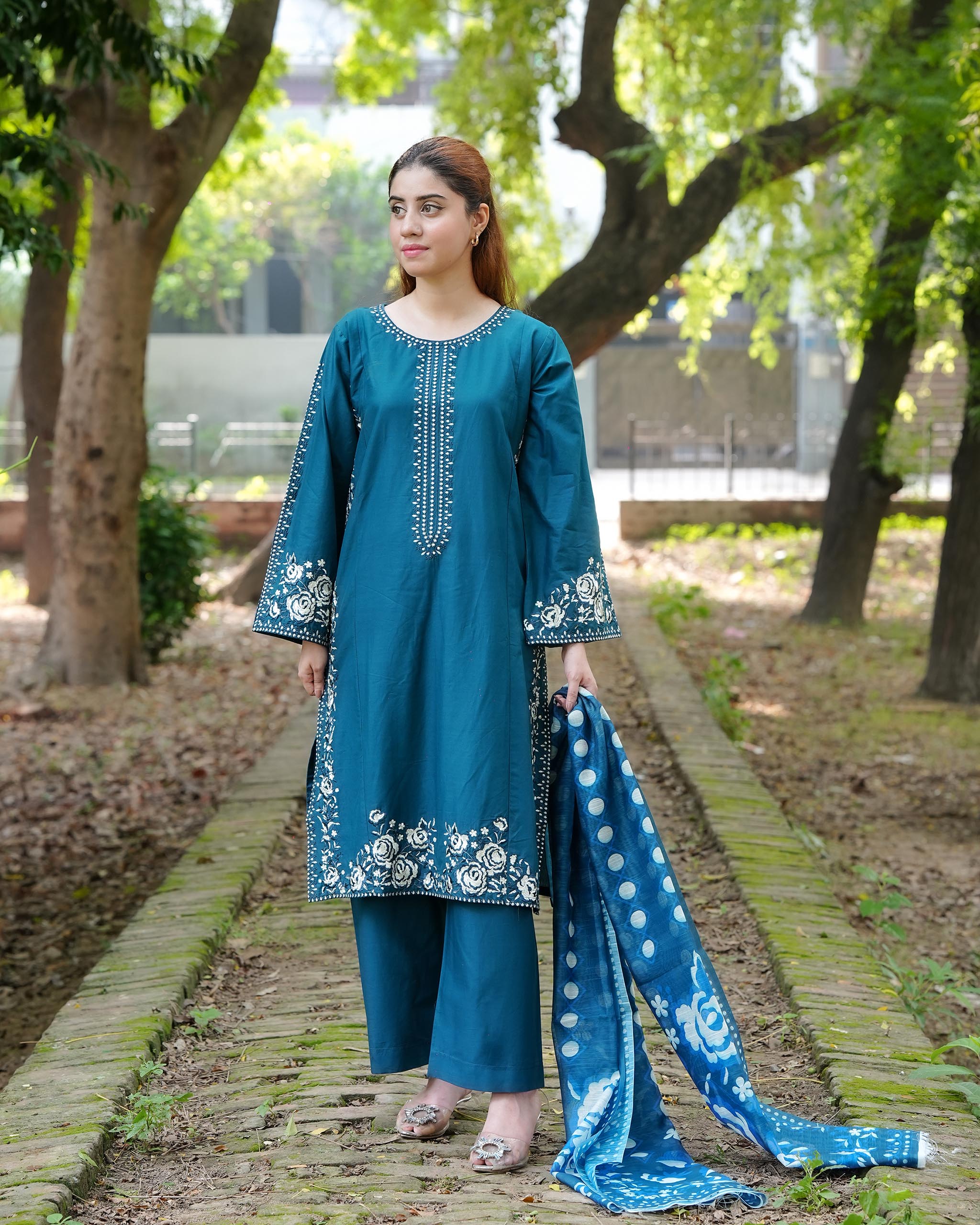 Sapphire Blue 3 Piece Cotton Suit by Attirepret