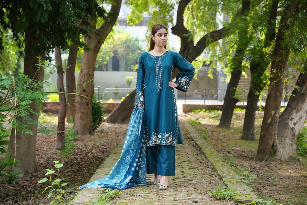 Sapphire Blue 3 Piece Cotton Suit by Attirepret