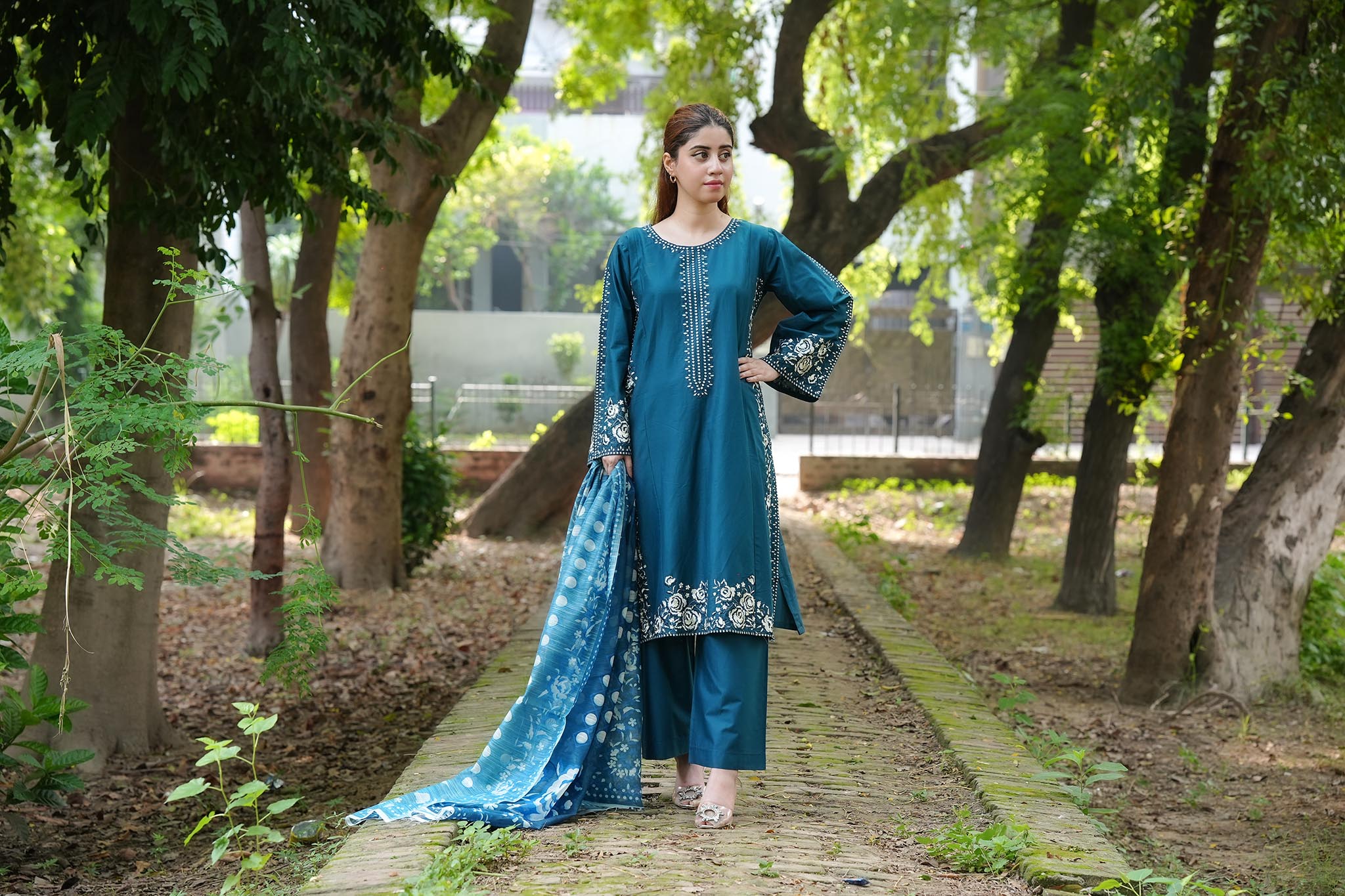 Sapphire Blue 3 Piece Cotton Suit by Attirepret