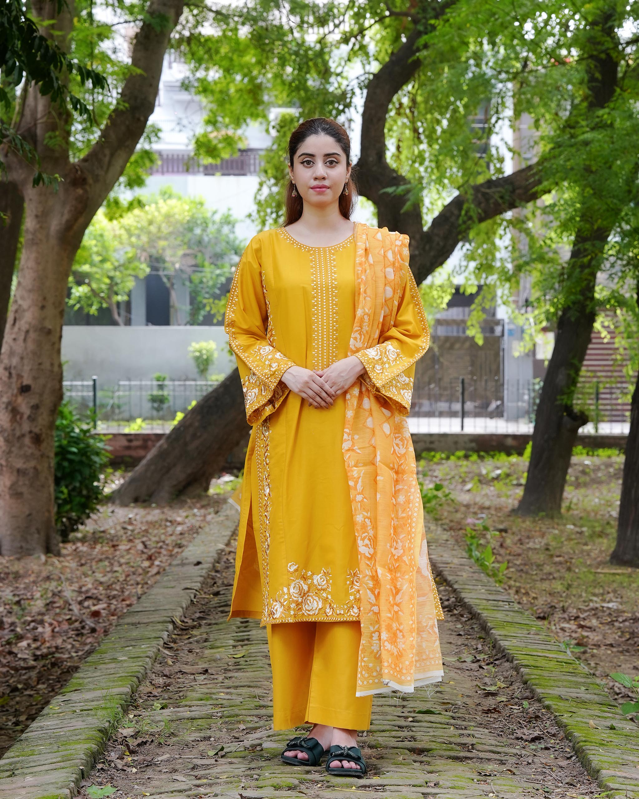 AttirePret Mustard Yellow 3-Piece Cotton Suit