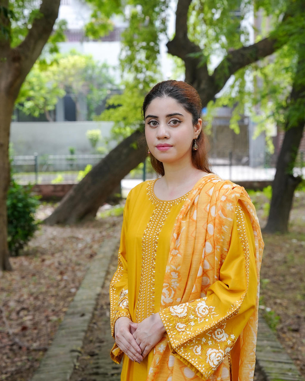 AttirePret Mustard Yellow 3-Piece Cotton Suit