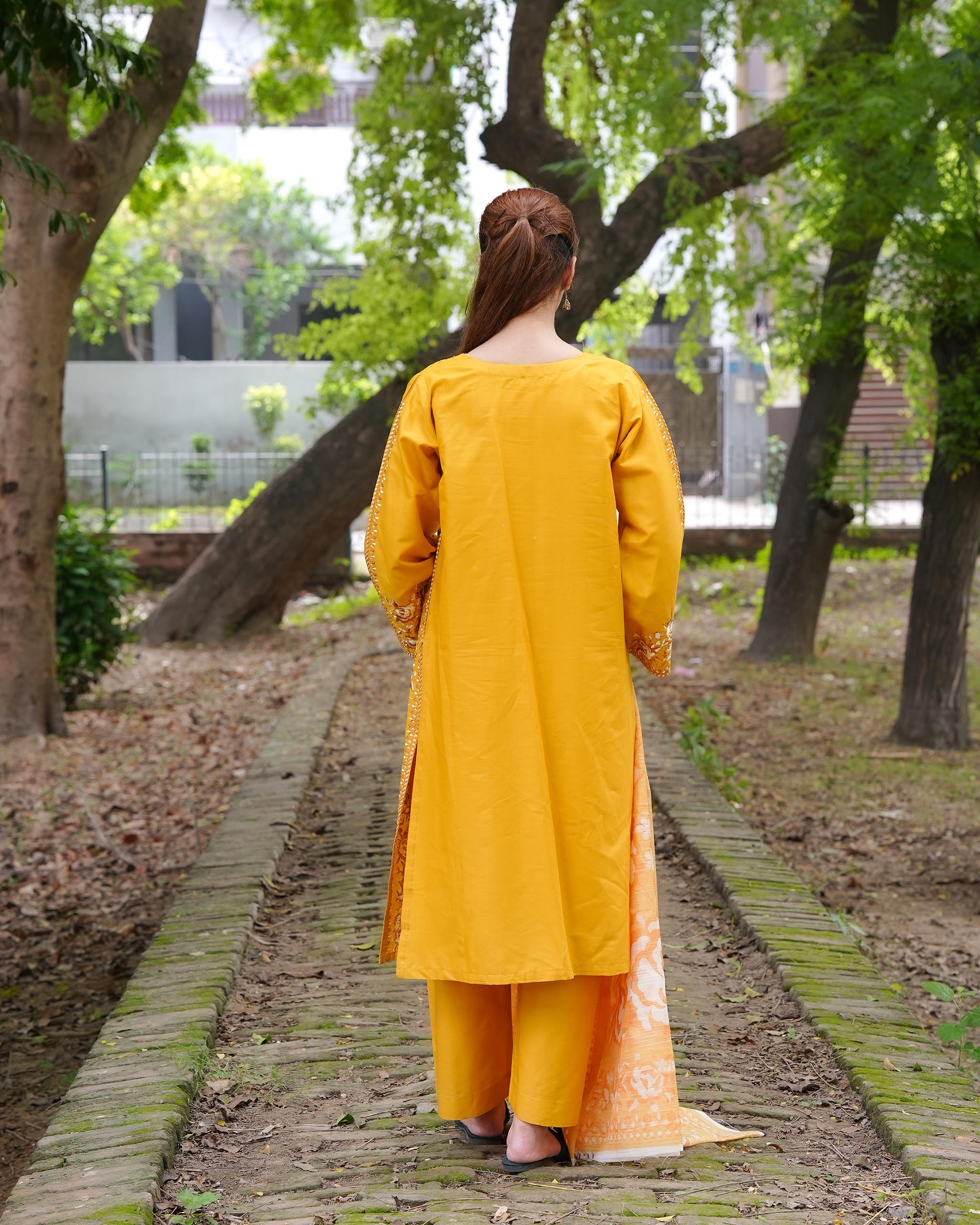 AttirePret Mustard Yellow 3-Piece Cotton Suit