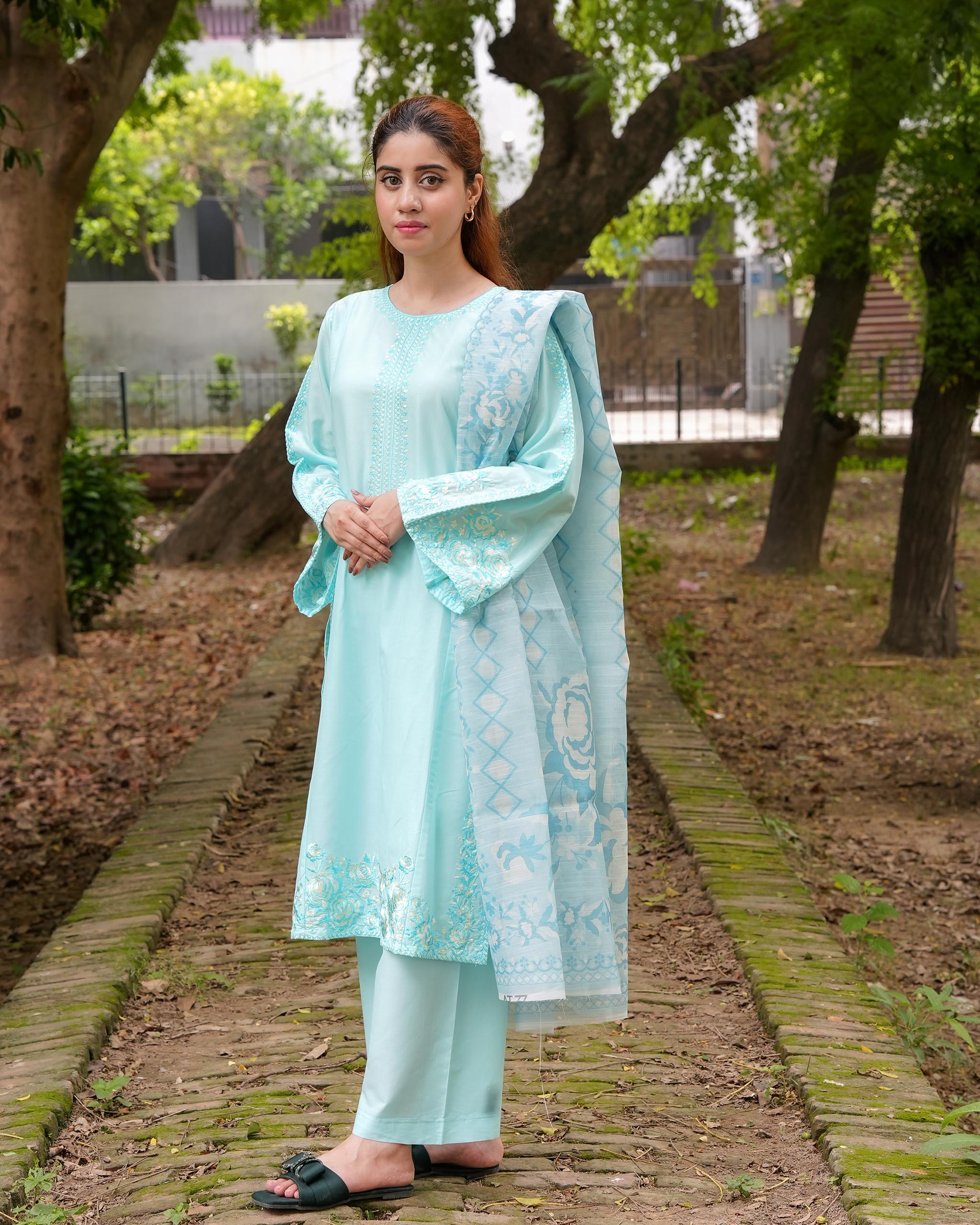 AttirePret Electric Blue 3-Piece Cotton Suit