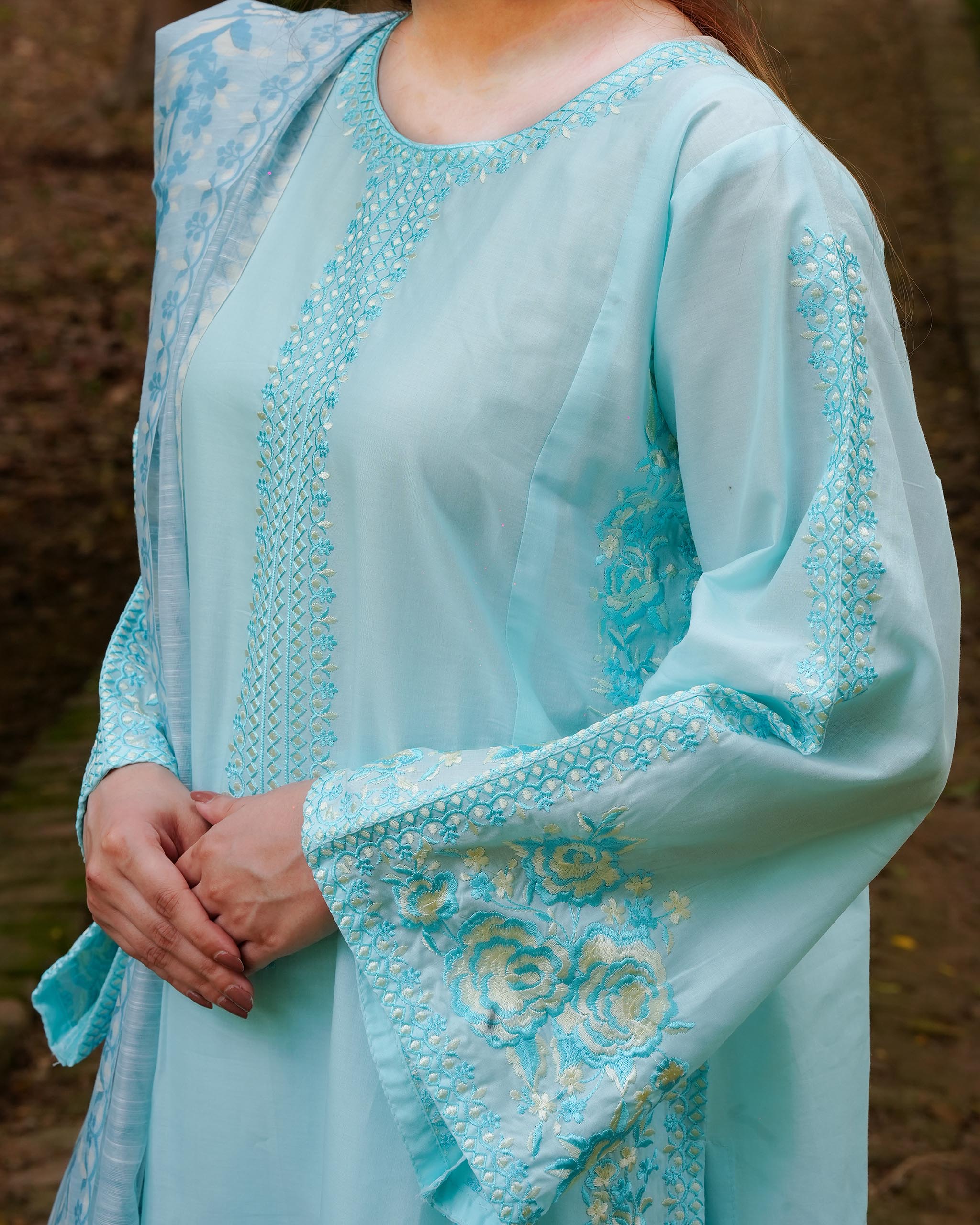 AttirePret Electric Blue 3-Piece Cotton Suit