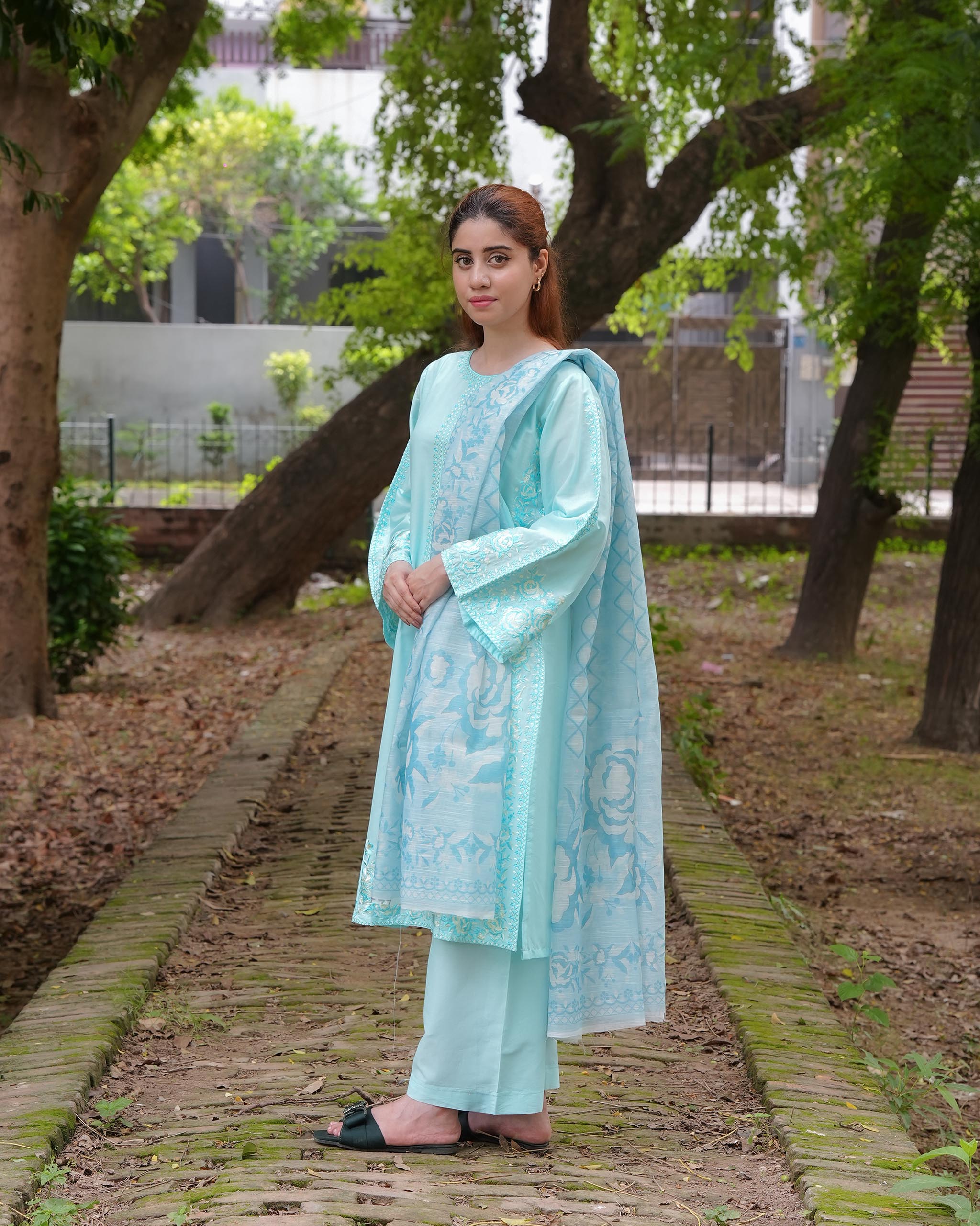 AttirePret Electric Blue 3-Piece Cotton Suit