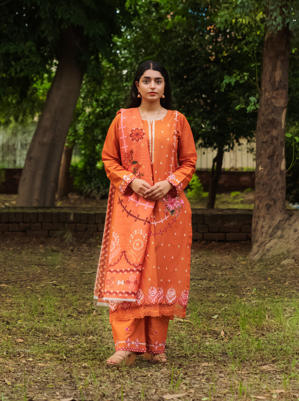 Burnt Orange 3-Piece Embroidered