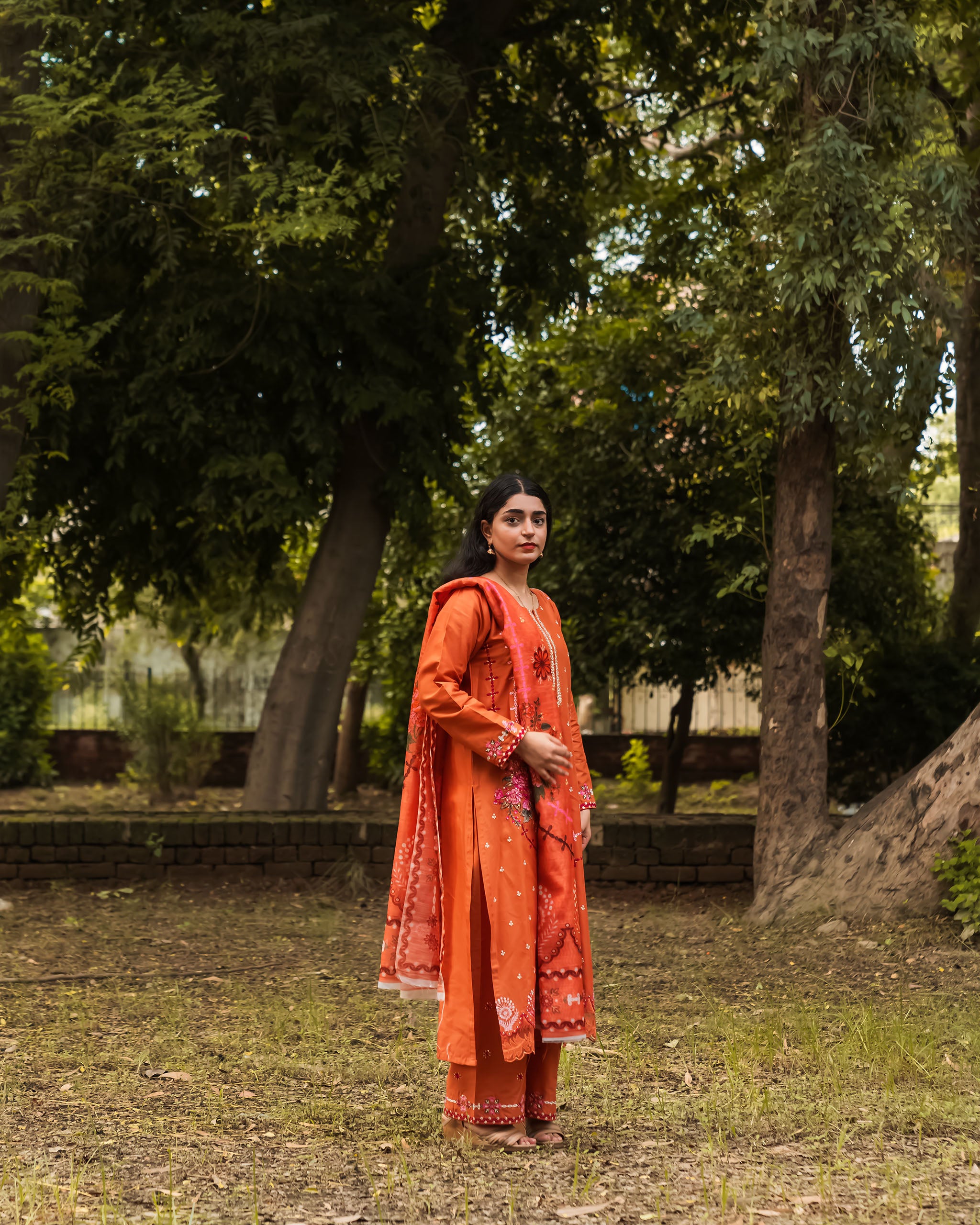 Burnt Orange 3-Piece Embroidered