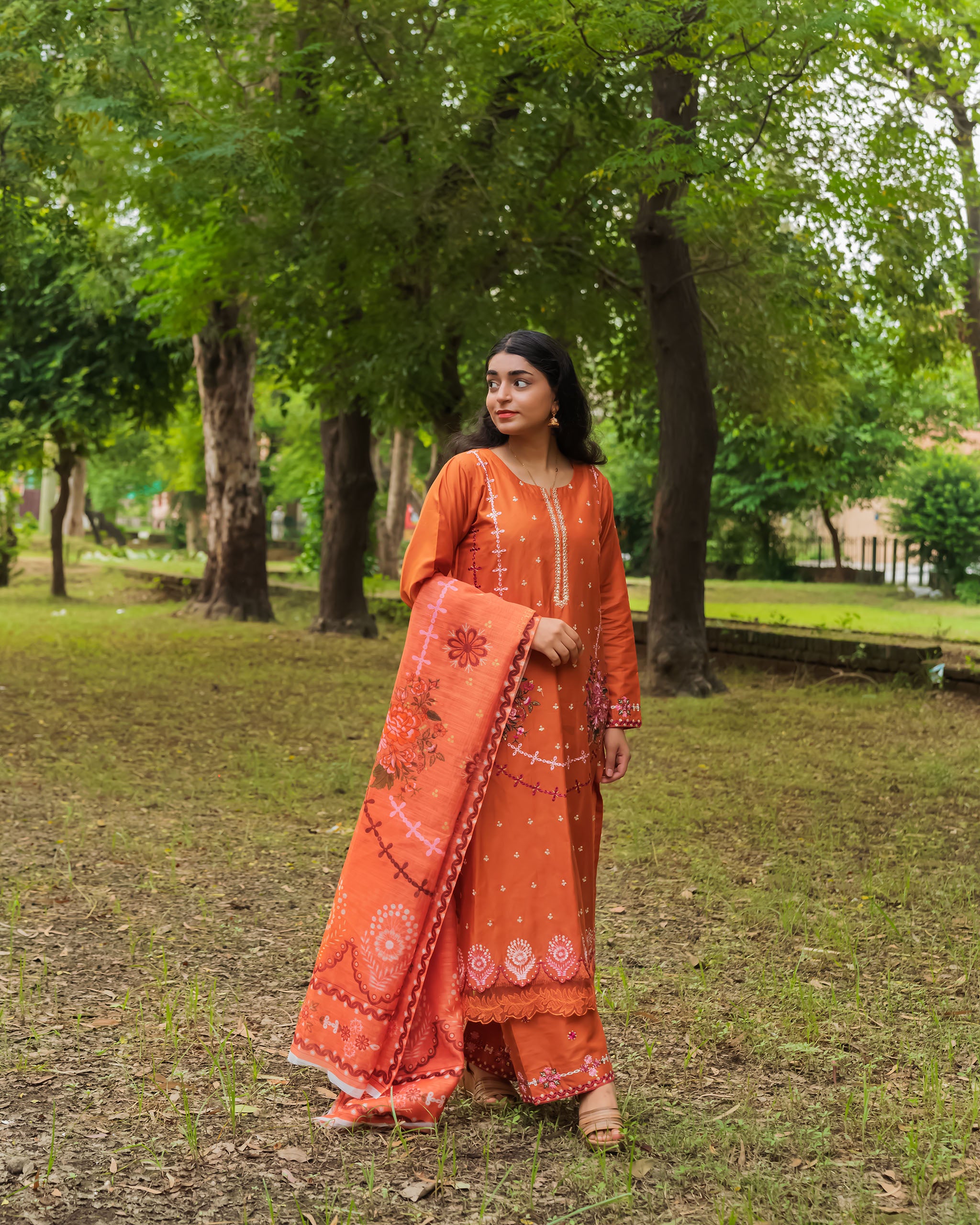 Burnt Orange 3-Piece Embroidered