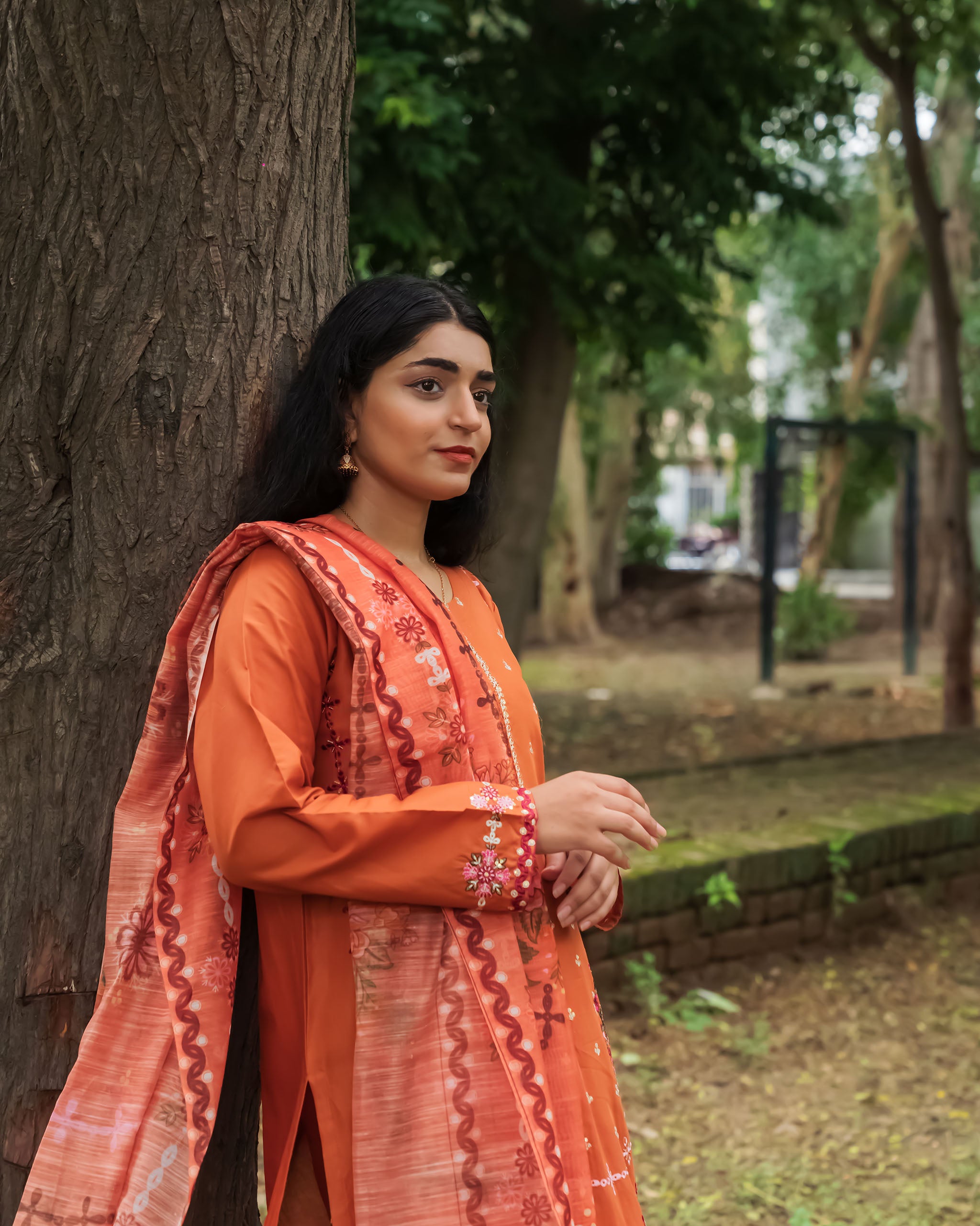 Burnt Orange 3-Piece Embroidered