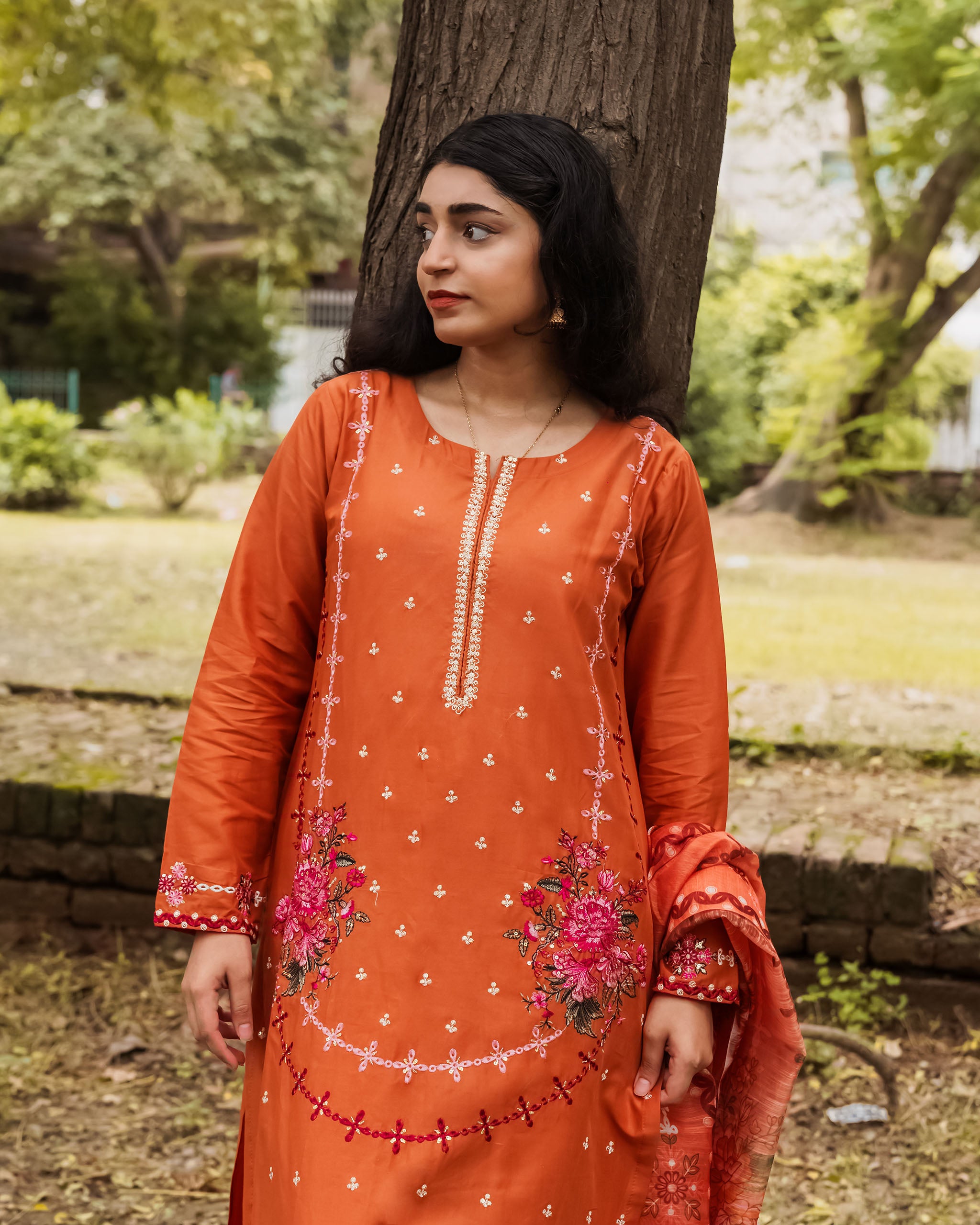 Burnt Orange 3-Piece Embroidered