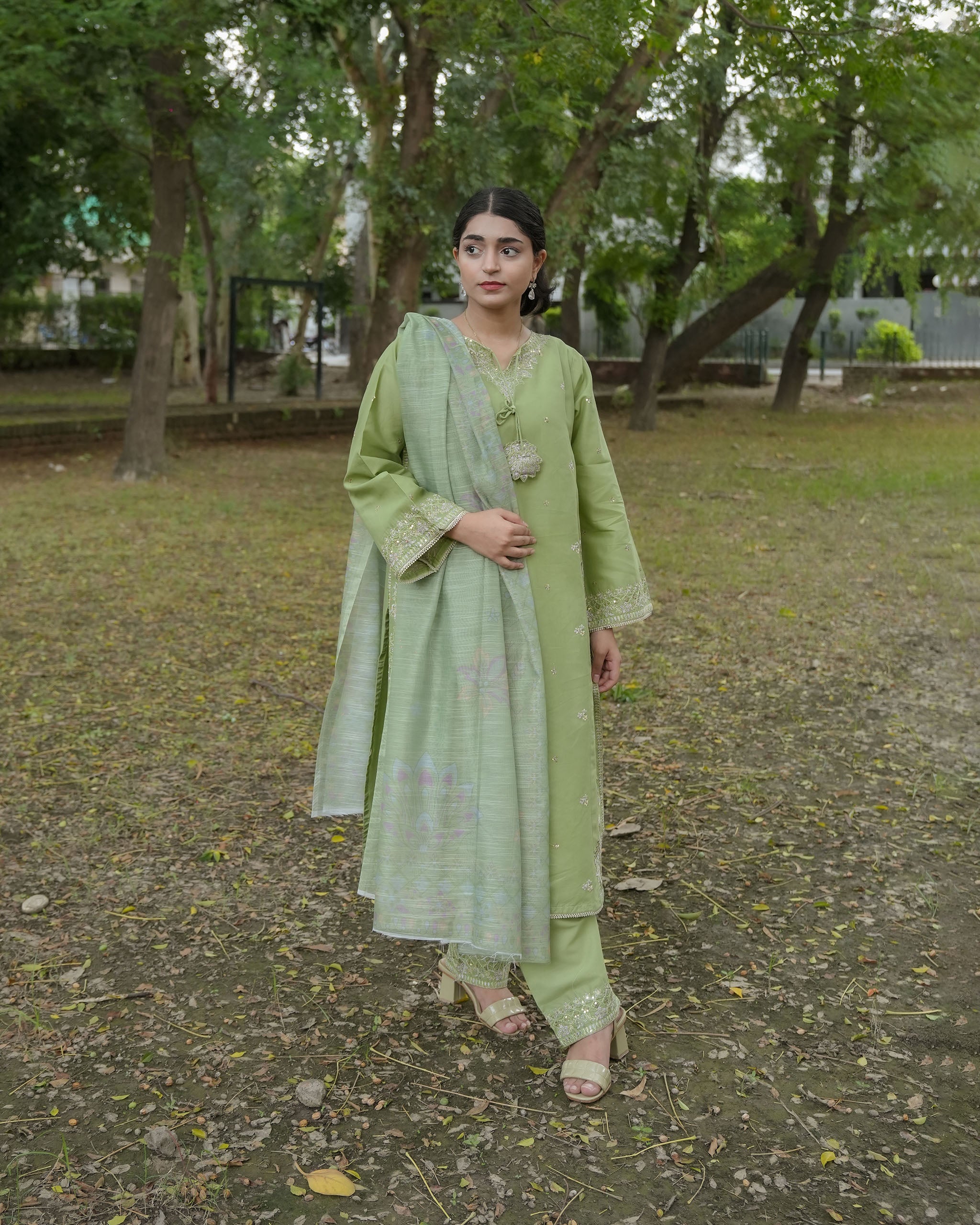 AttirePret Light Pistachio Green 3-Piece Cotton