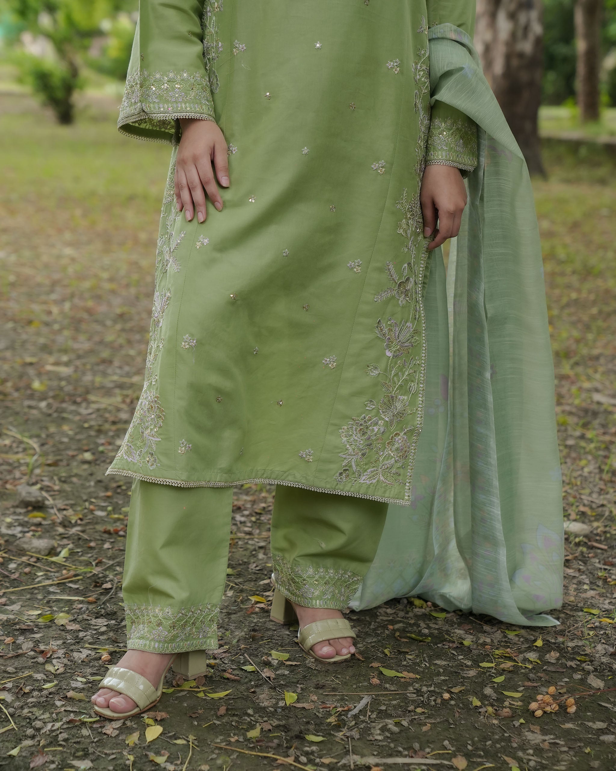 AttirePret Light Pistachio Green 3-Piece Cotton