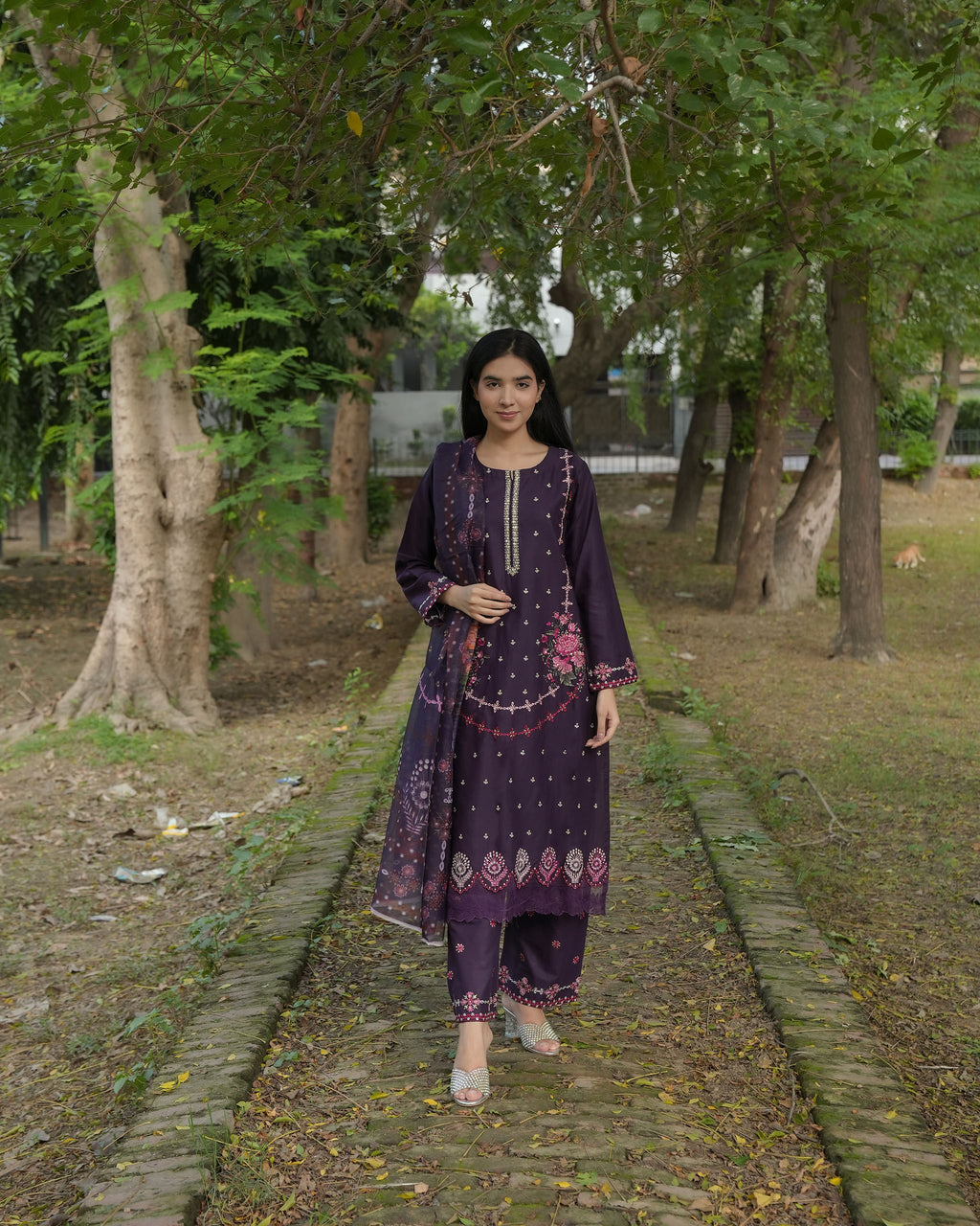 Elegant Purple 3-Piece Embroidered Suit by AttirePret