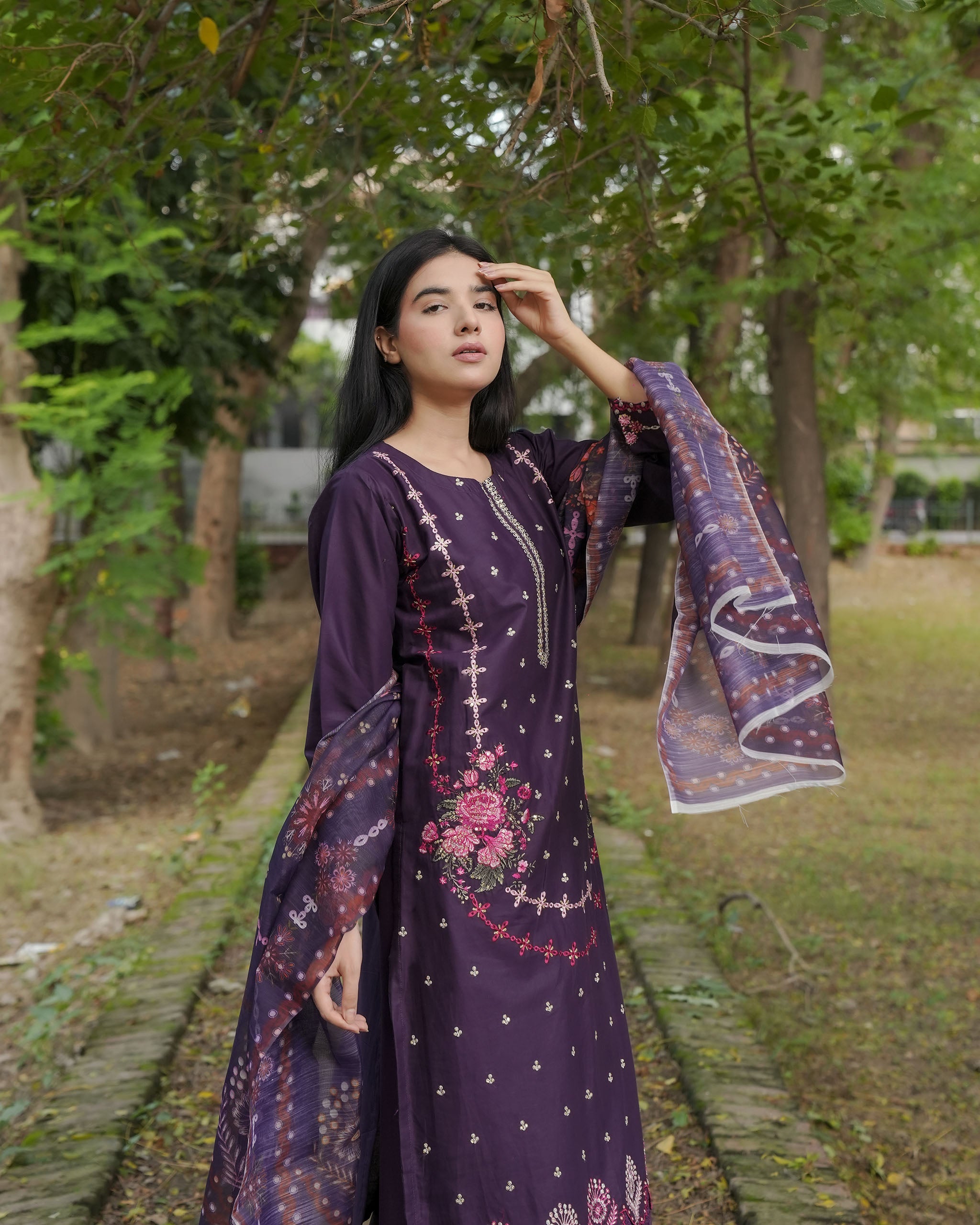Elegant Purple 3-Piece Embroidered Suit by AttirePret