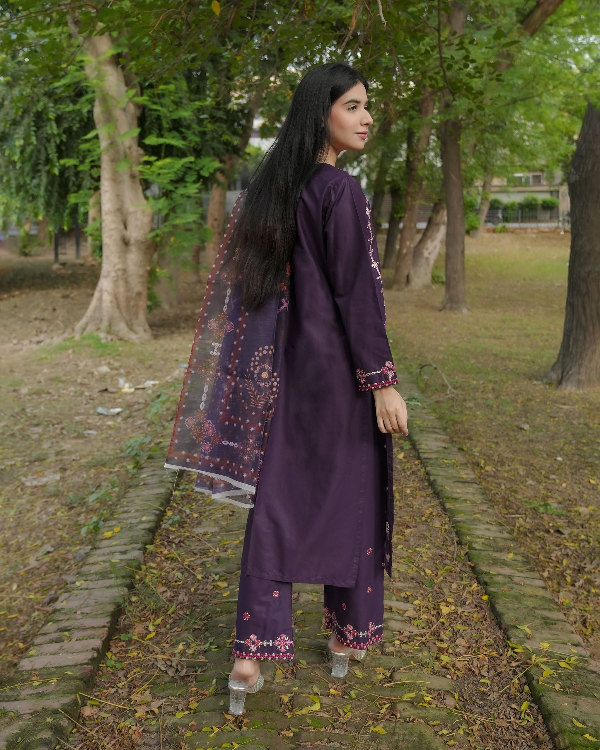 Elegant Purple 3-Piece Embroidered Suit by AttirePret