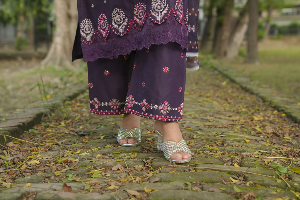 Elegant Purple 3-Piece Embroidered Suit by AttirePret